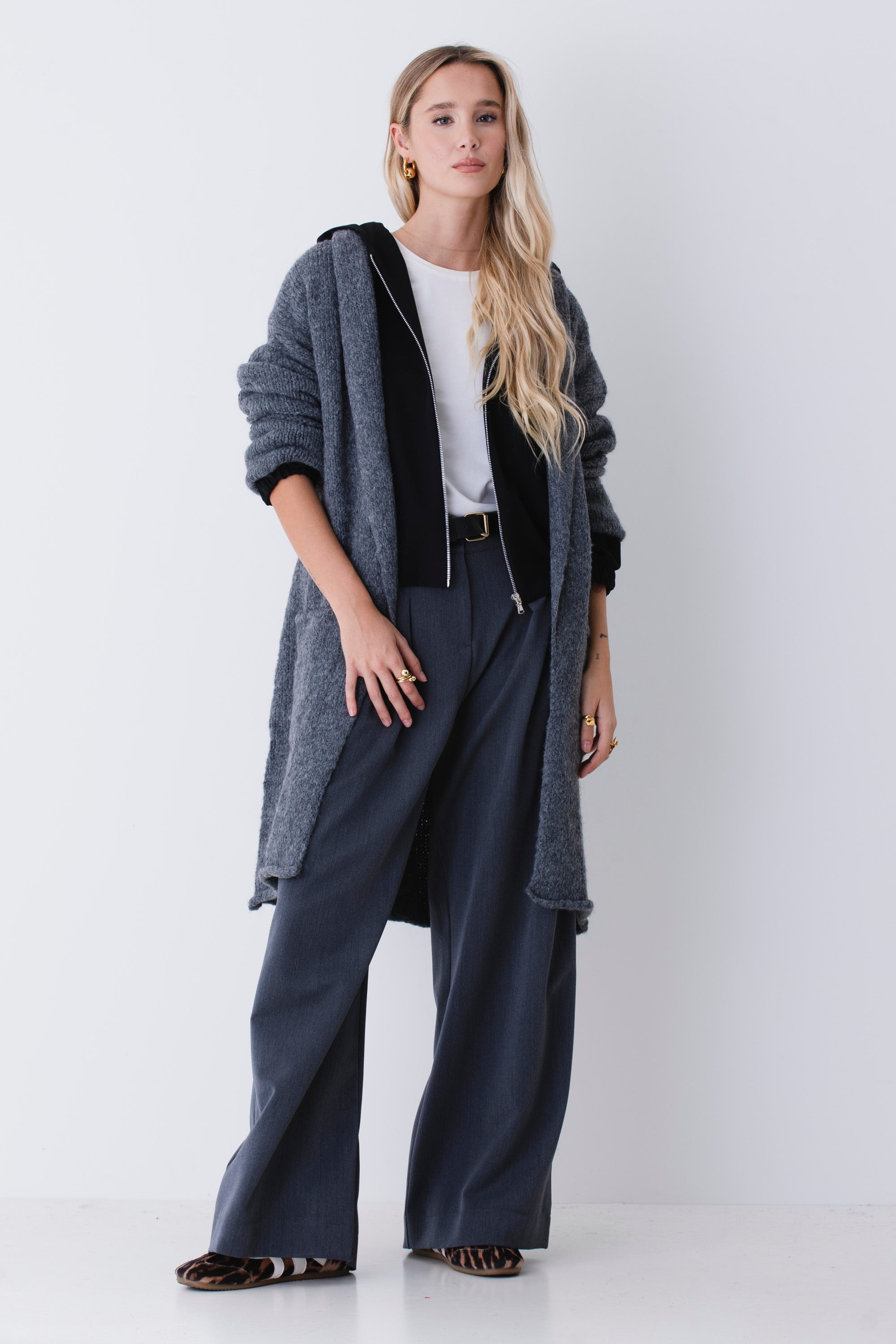 Cardigan lungo con cintura in misto lana - FW26