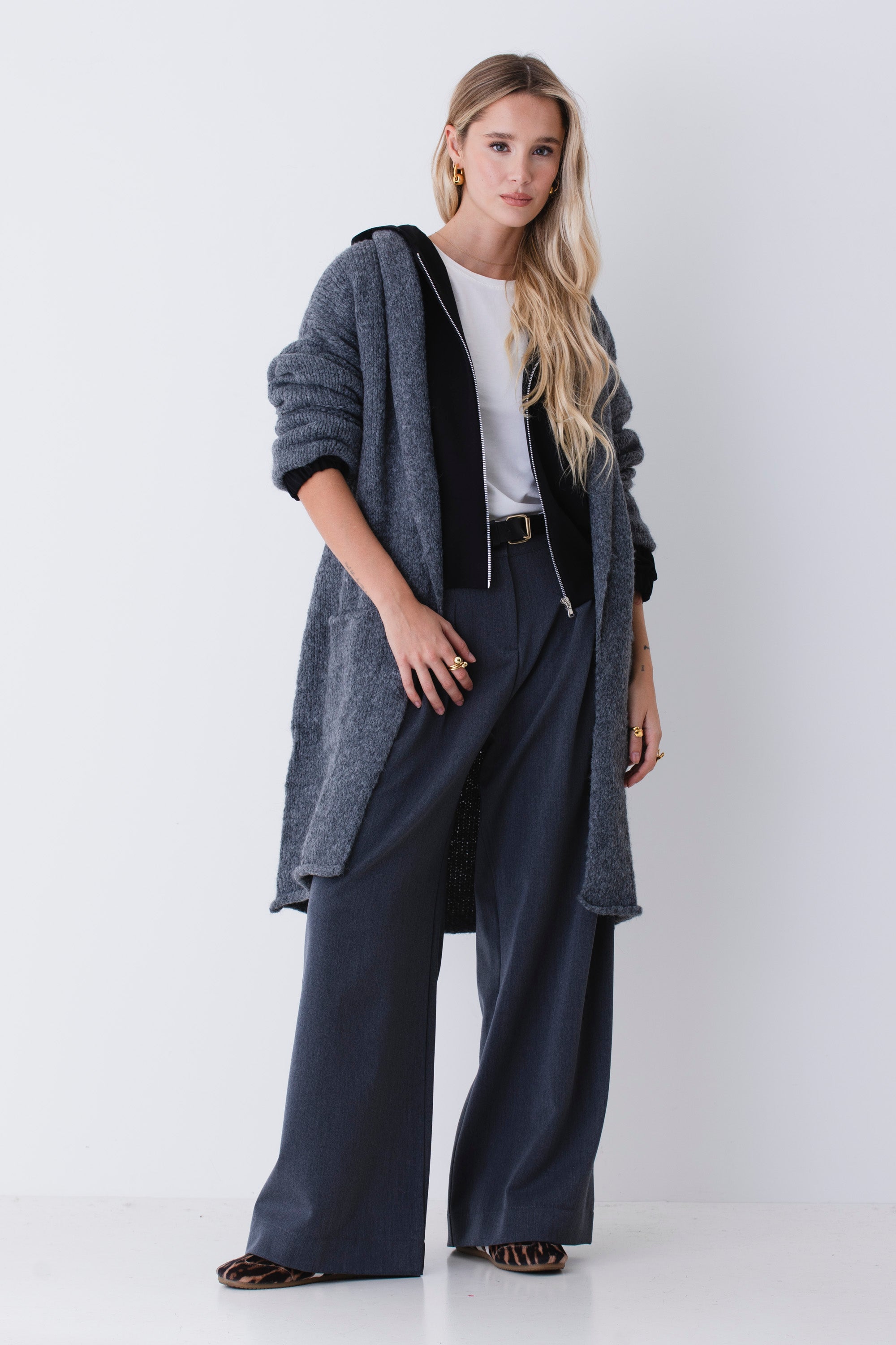 Cardigan lungo con cintura in misto lana - FW26
