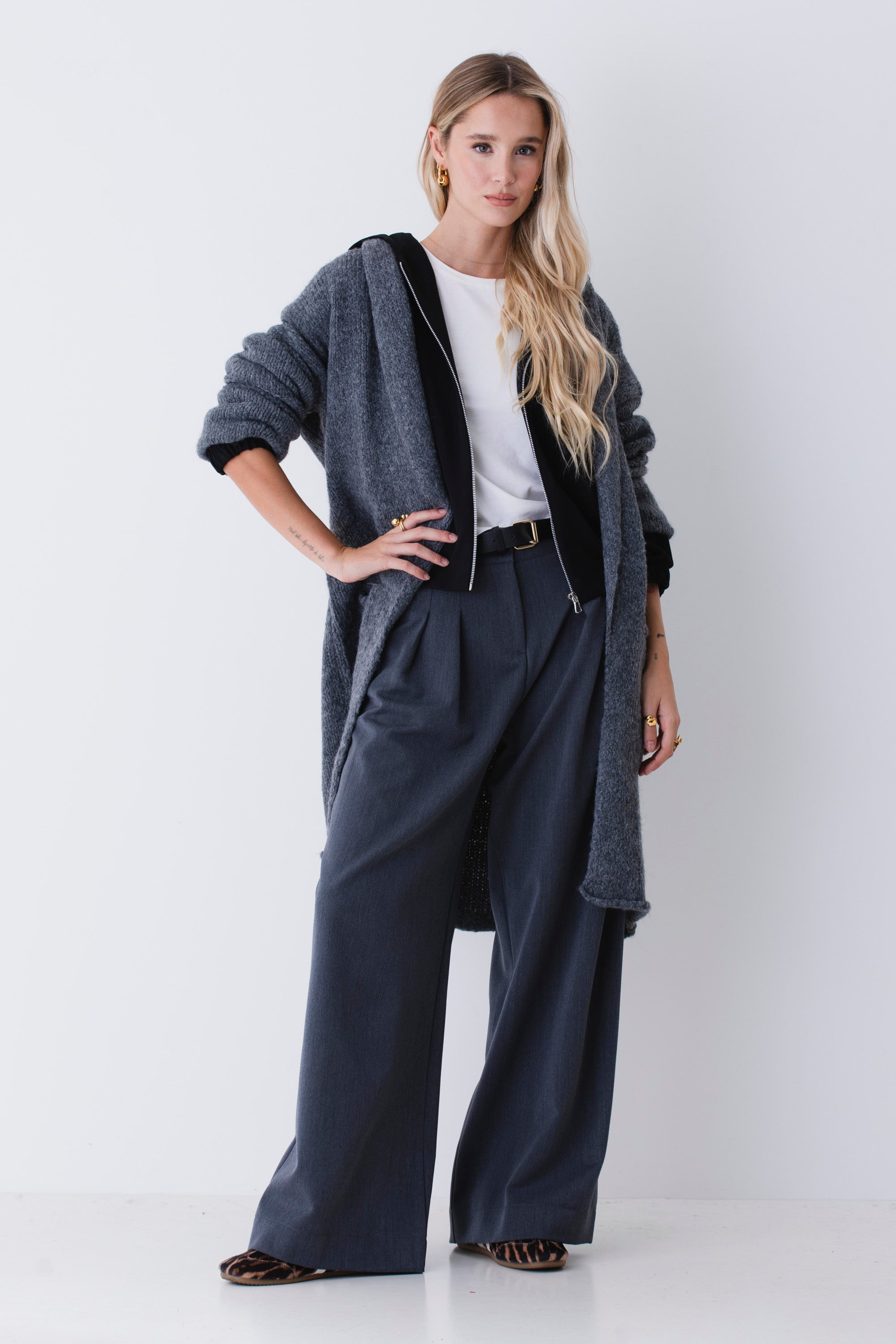 Cardigan lungo con cintura in misto lana - FW26