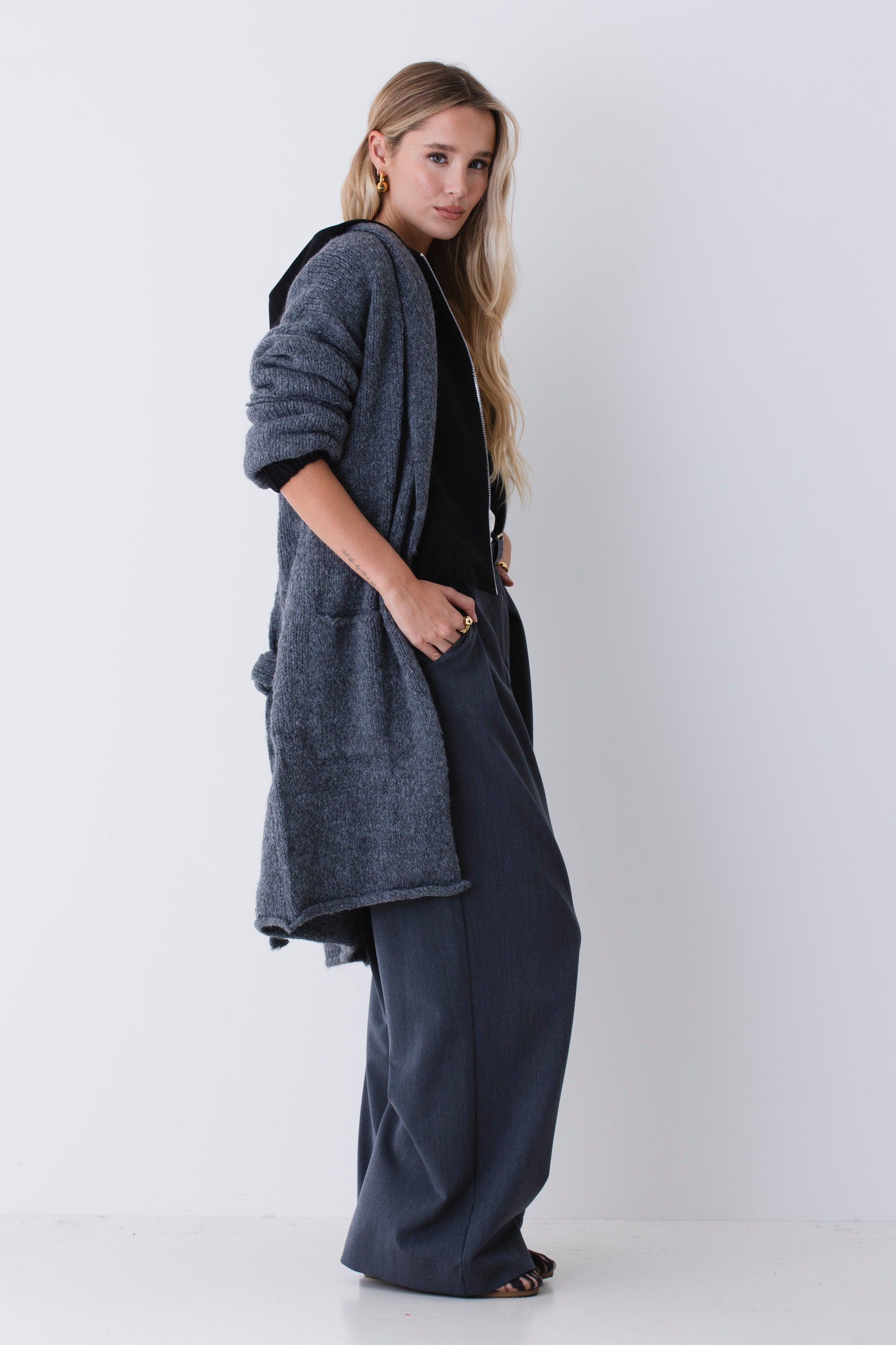 Cardigan lungo con cintura in misto lana - FW26