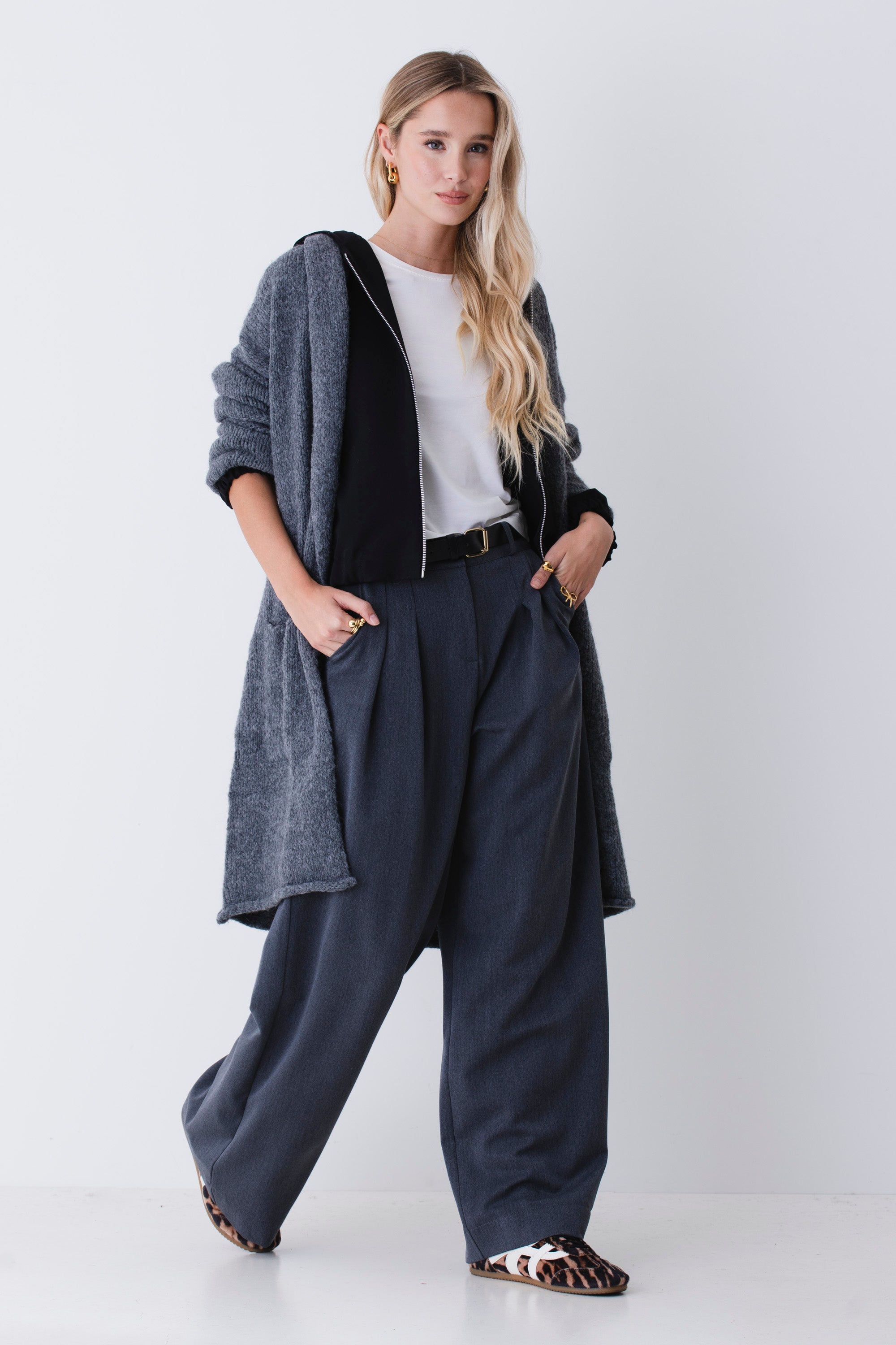 Cardigan lungo con cintura in misto lana - FW26