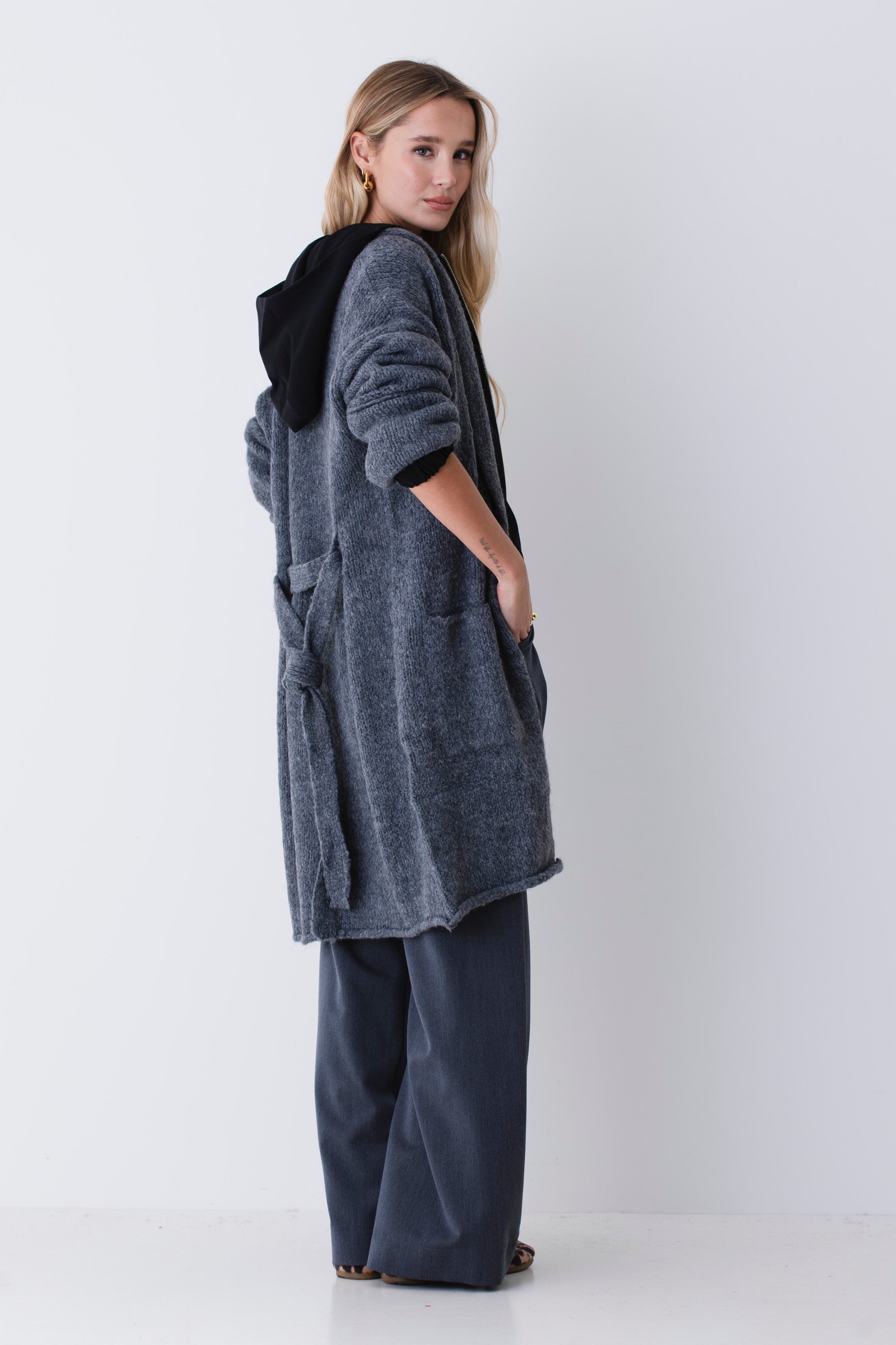 Cardigan lungo con cintura in misto lana - FW26