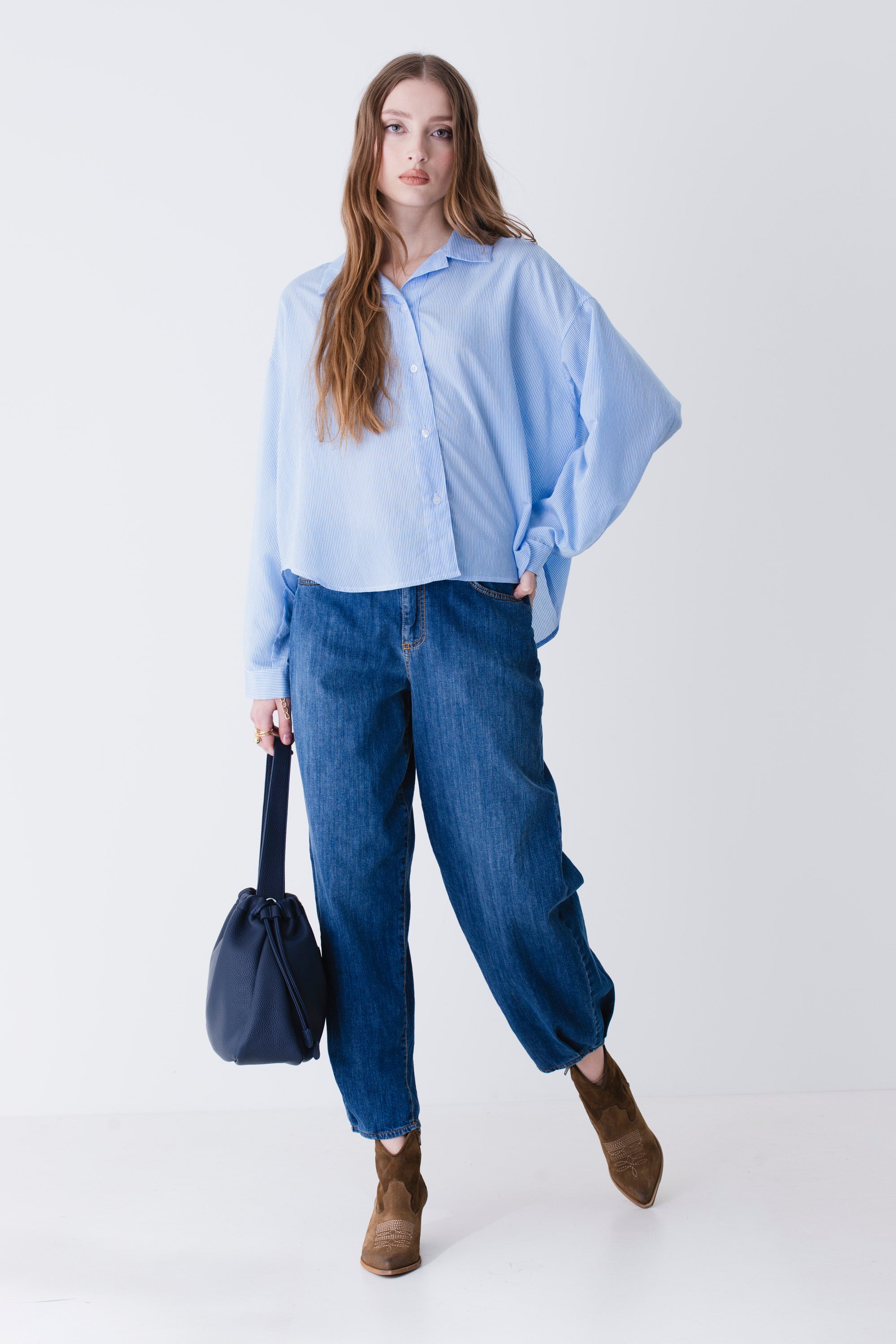 Camicia over a righe in viscosa - PE25