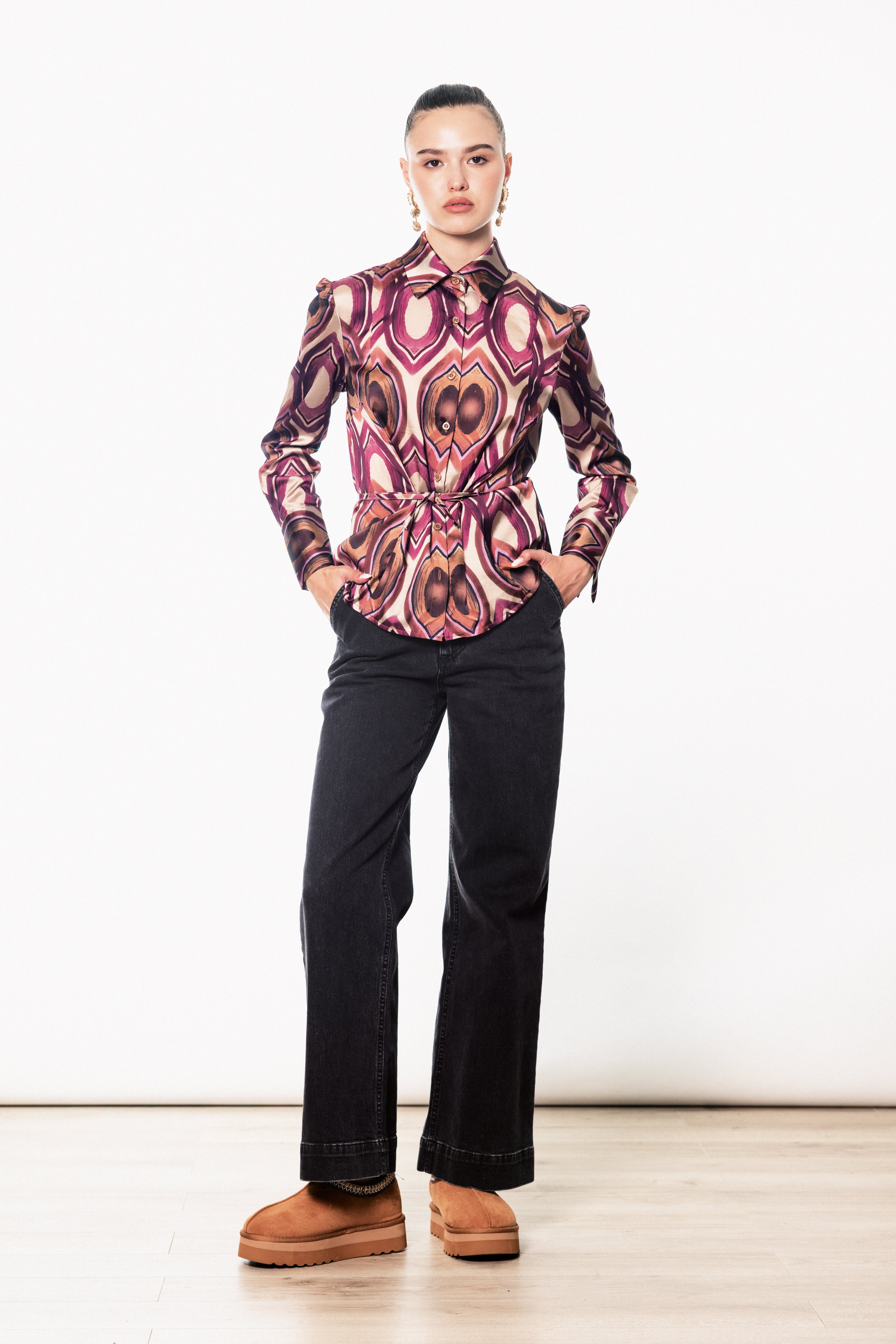 Camicia in raso fantasia geometrica - FW26
