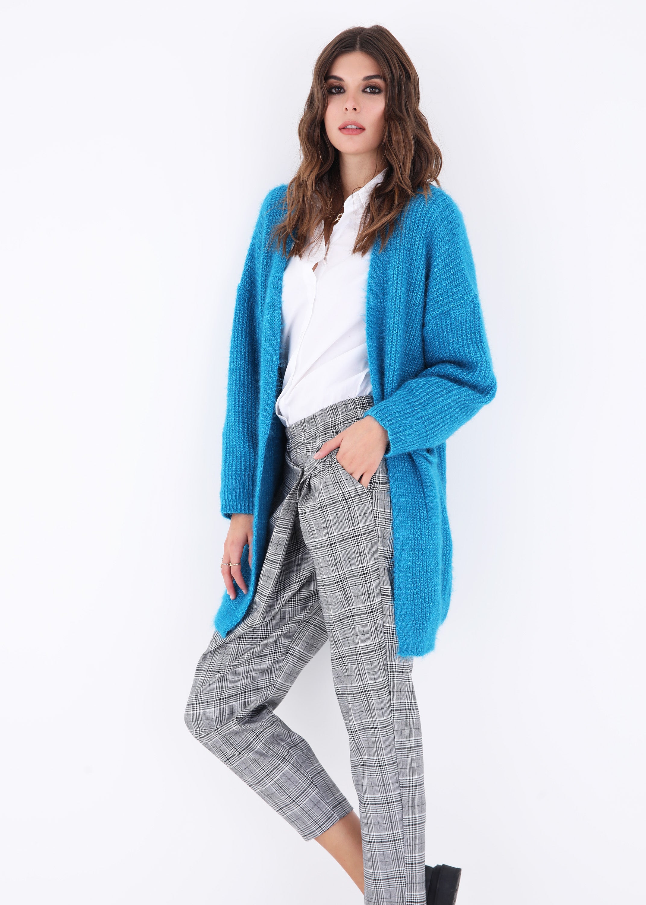 Cardigan in maglia effetto mohair con tasche - FW23