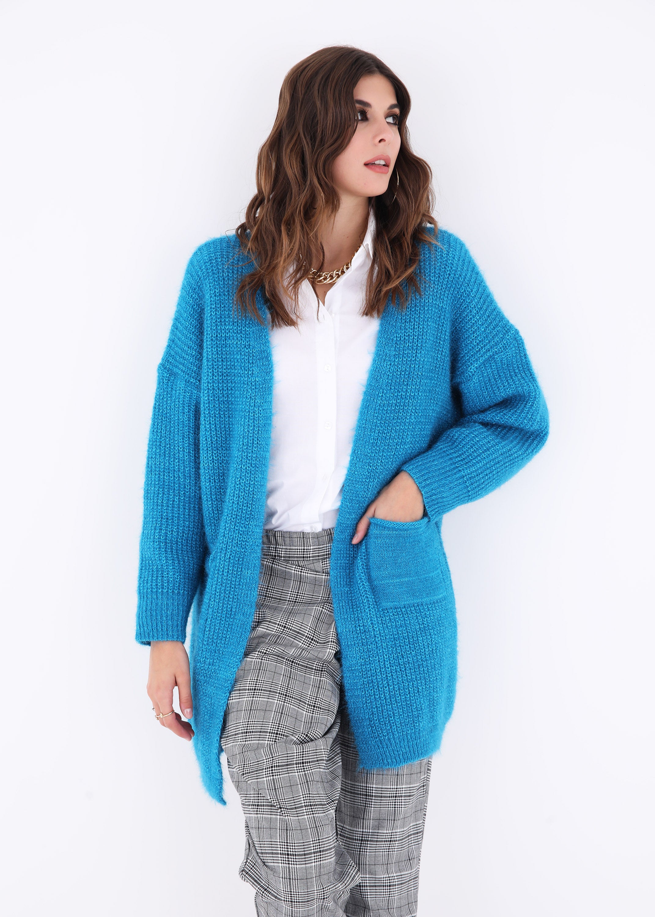 Cardigan in maglia effetto mohair con tasche - FW23