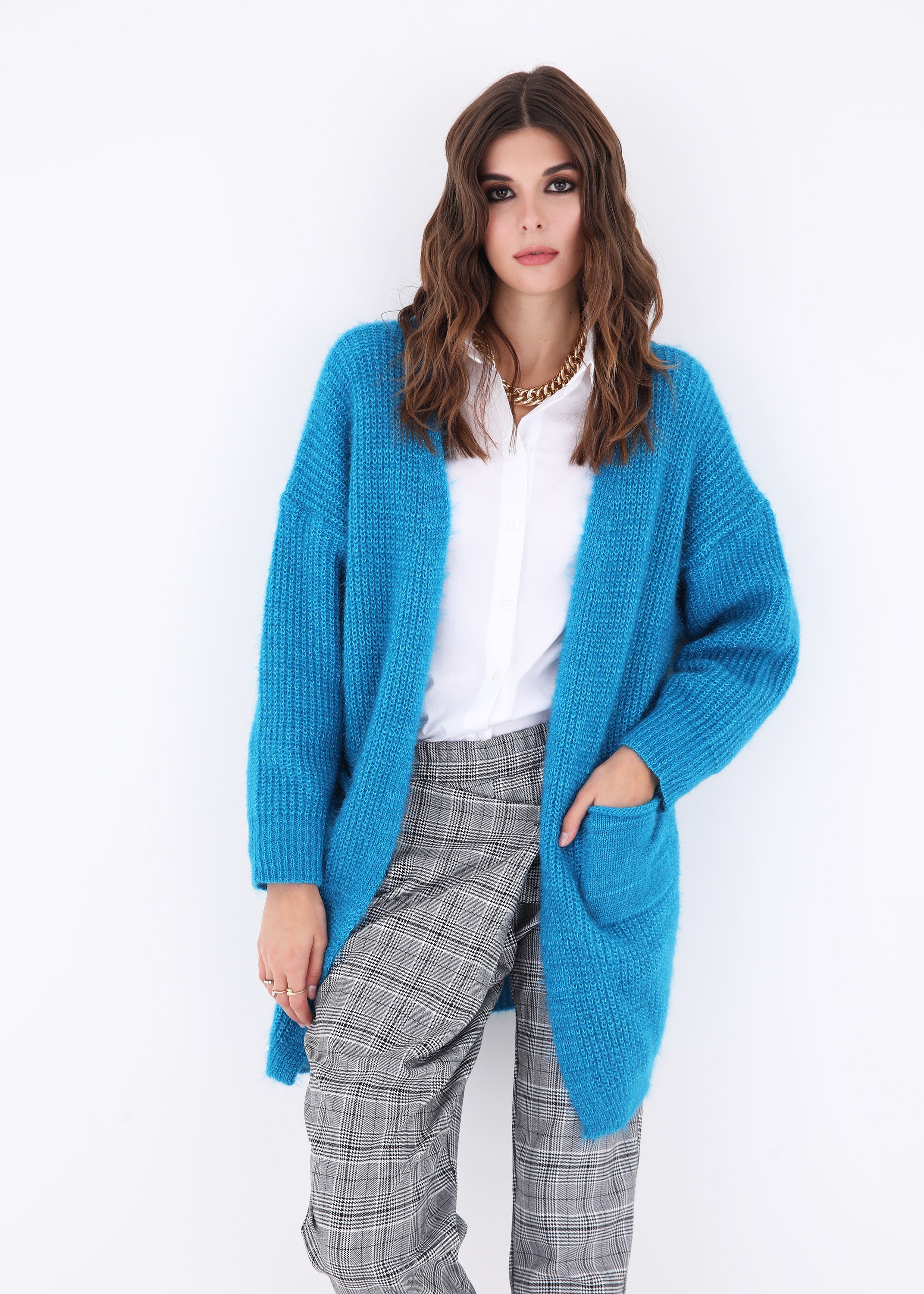 Cardigan in maglia effetto mohair con tasche - FW23