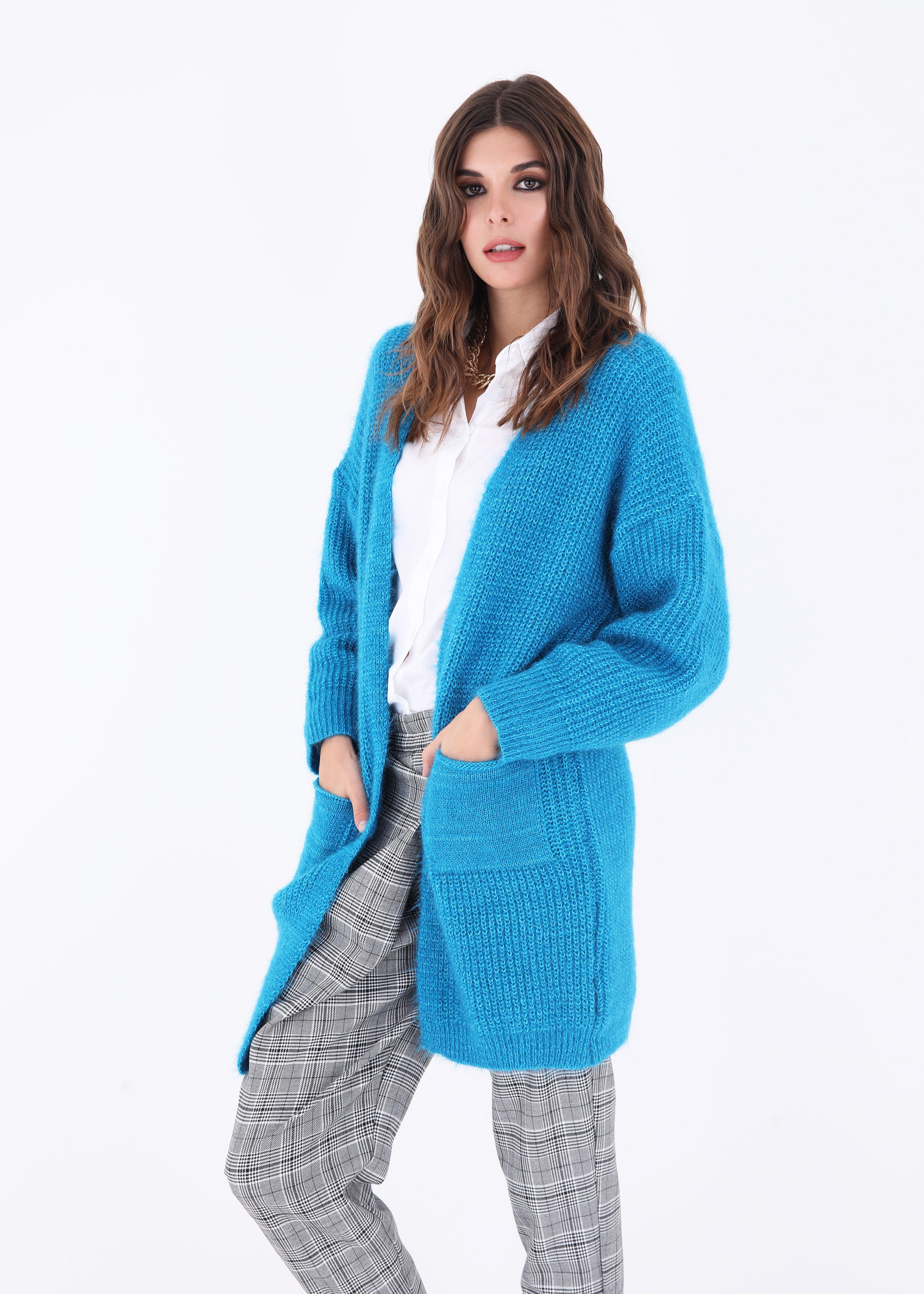 Cardigan in maglia effetto mohair con tasche - FW23