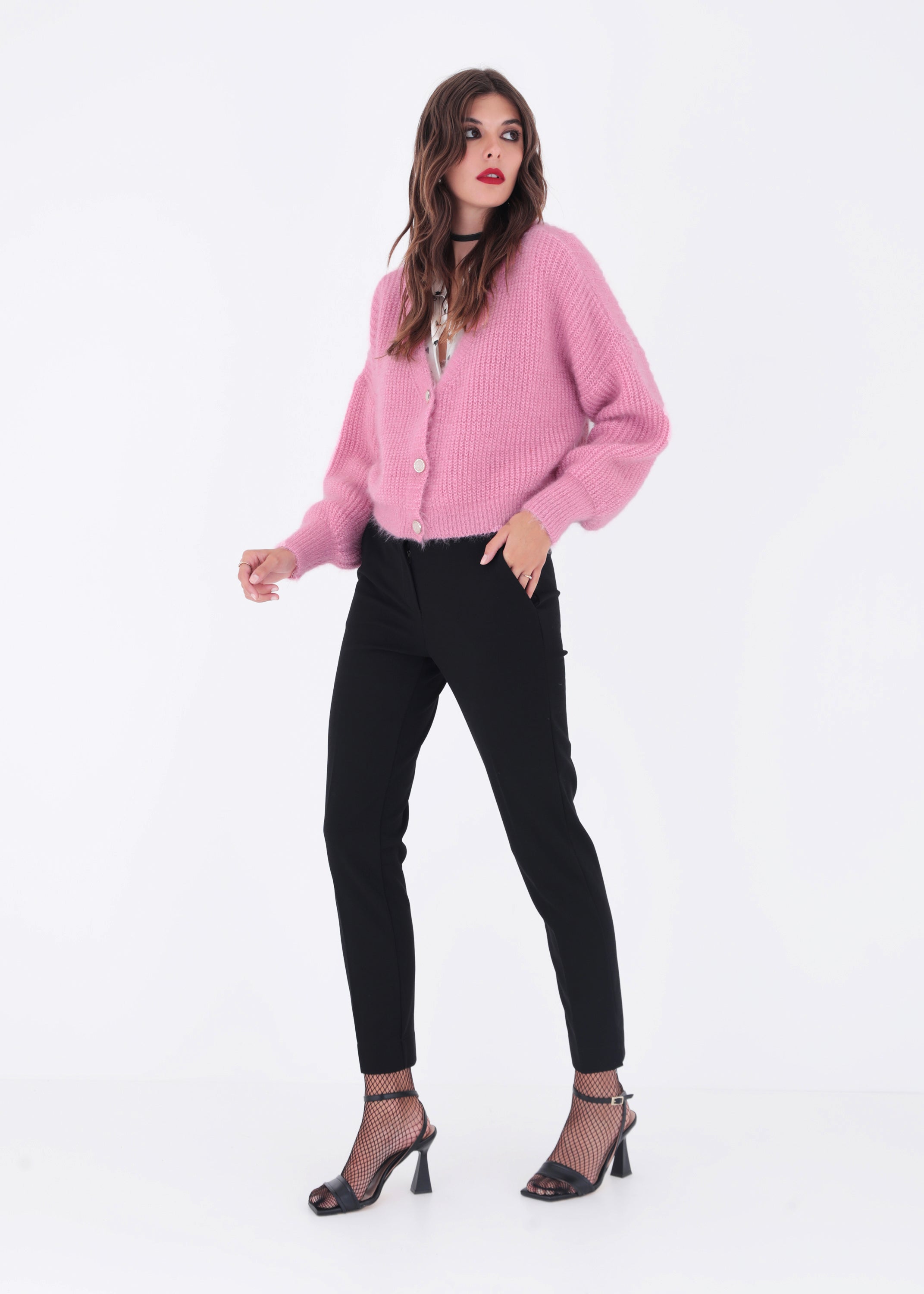 Giacca in maglia effetto mohair con bottoni gioiello - FW23