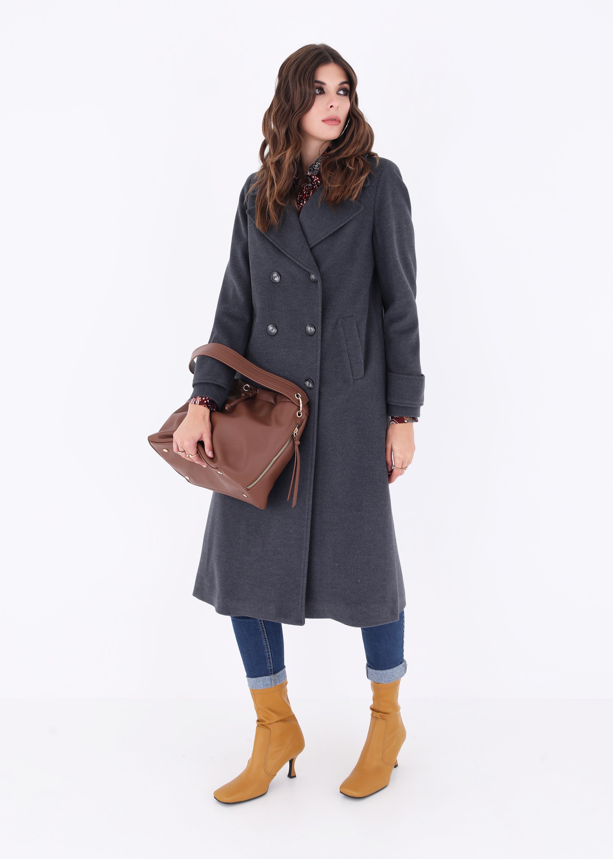 Cappotto midi doppio petto in panno - FW23