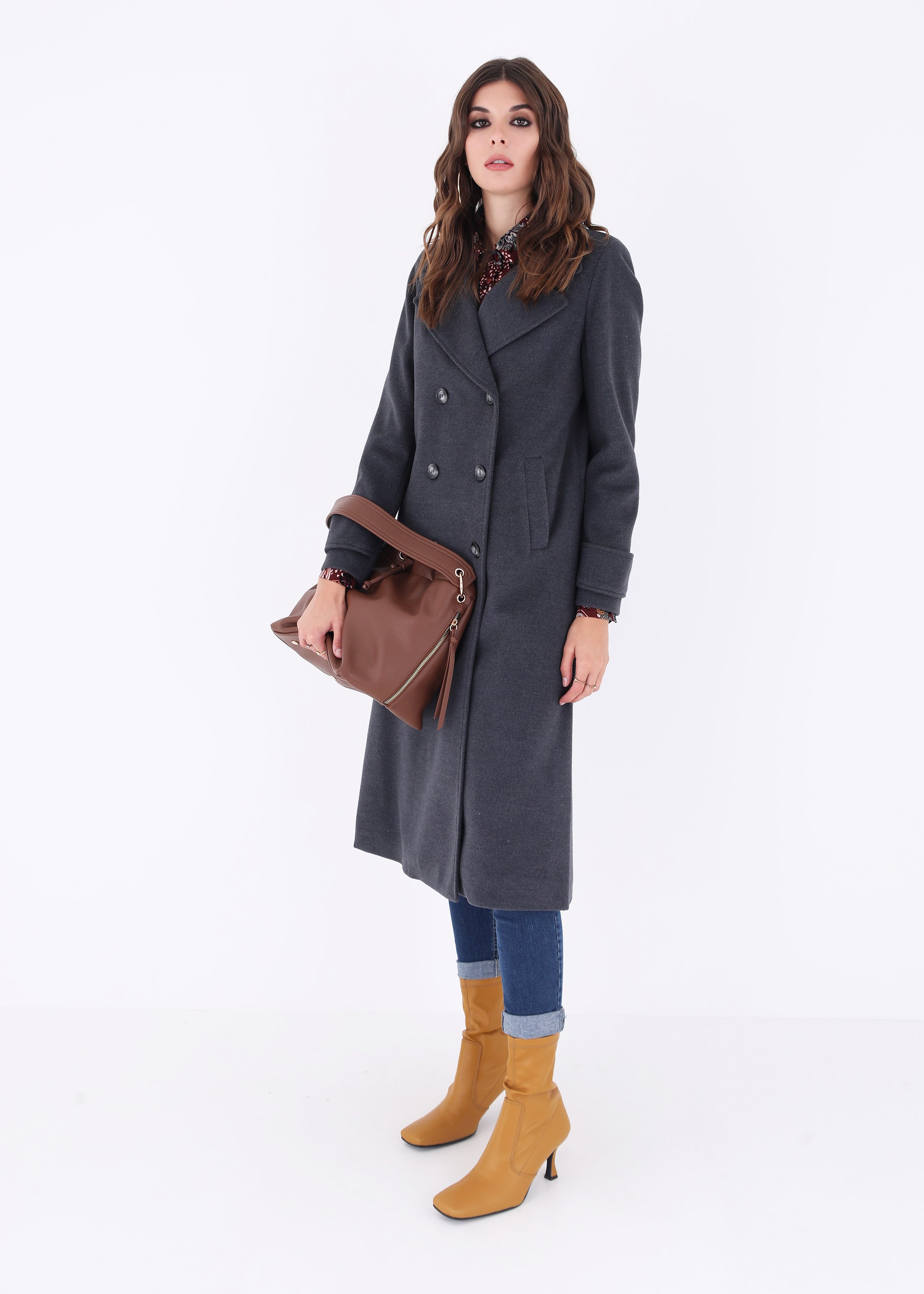 Cappotto midi doppio petto in panno - FW23