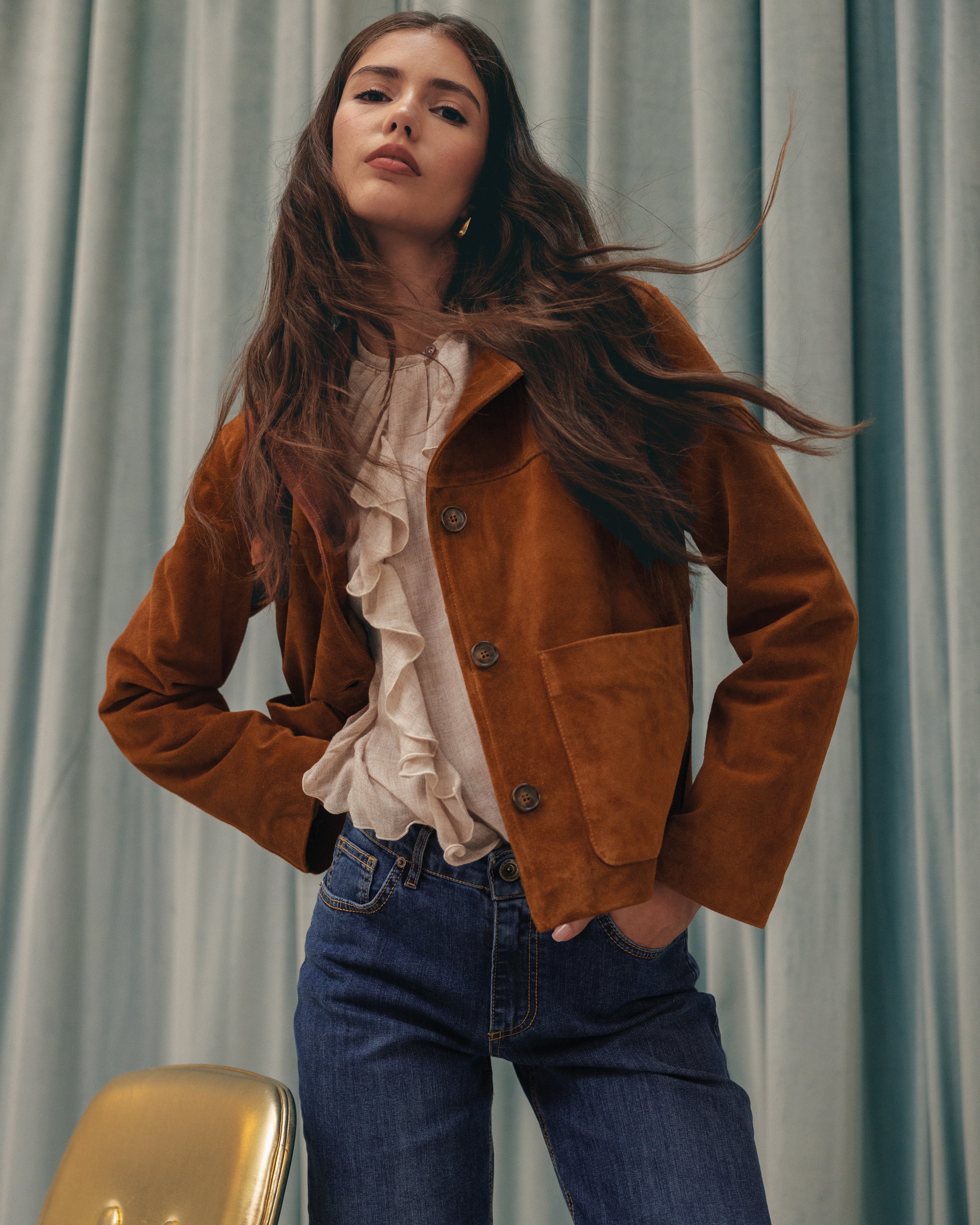 Giacca con bottoni in pelle scamosciata - FW26