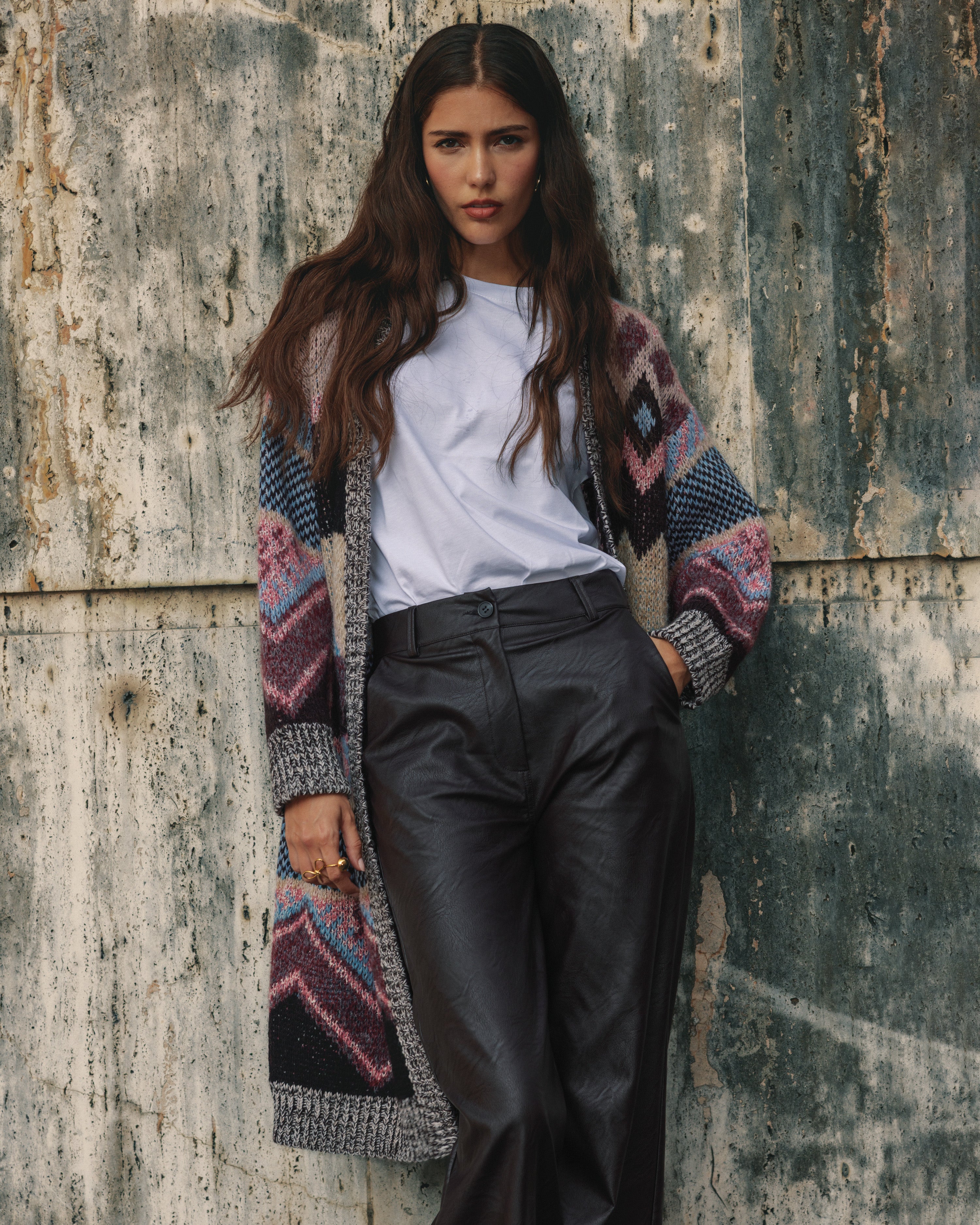 Cappotto lungo in misto lana disegno azteco - FW26
