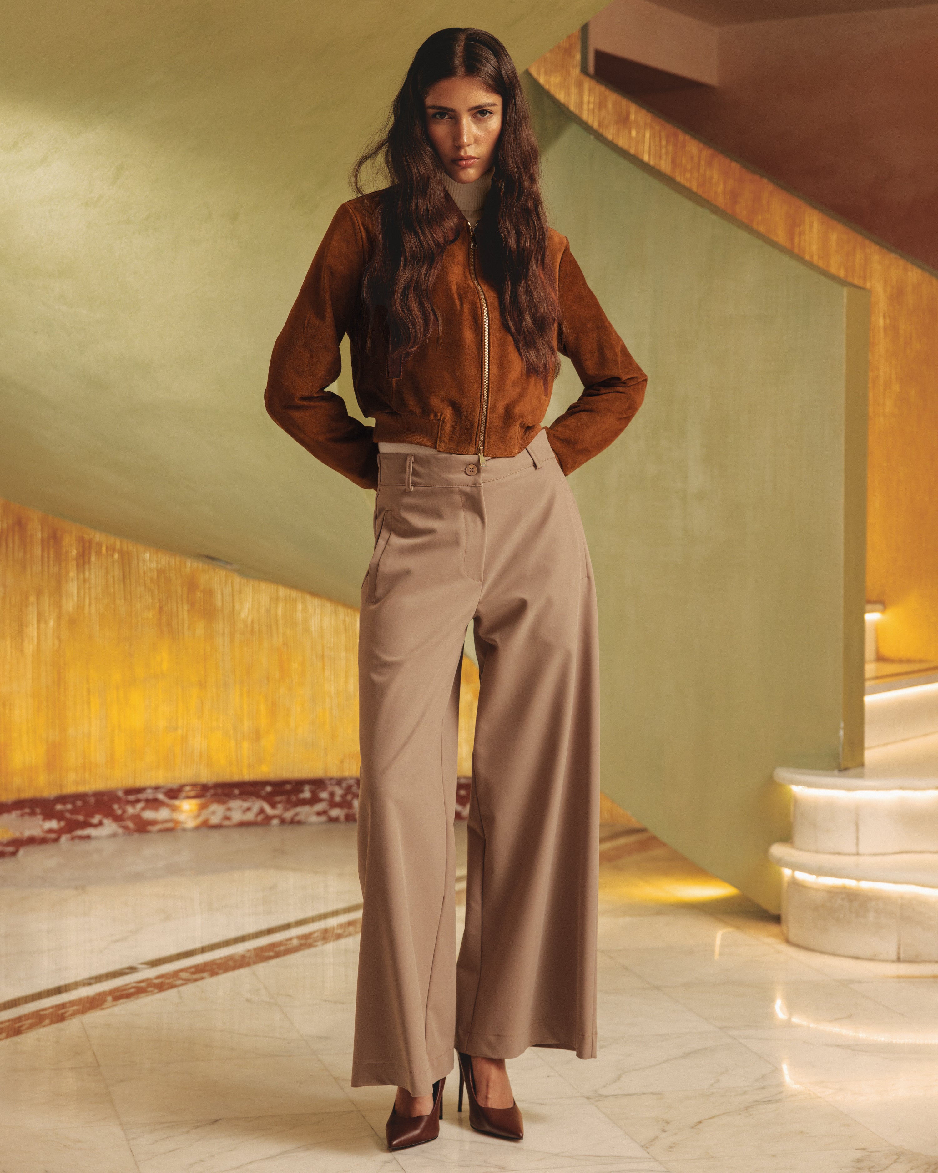 Pantalone palazzo ampio in tessuto elasticizzato - FW26