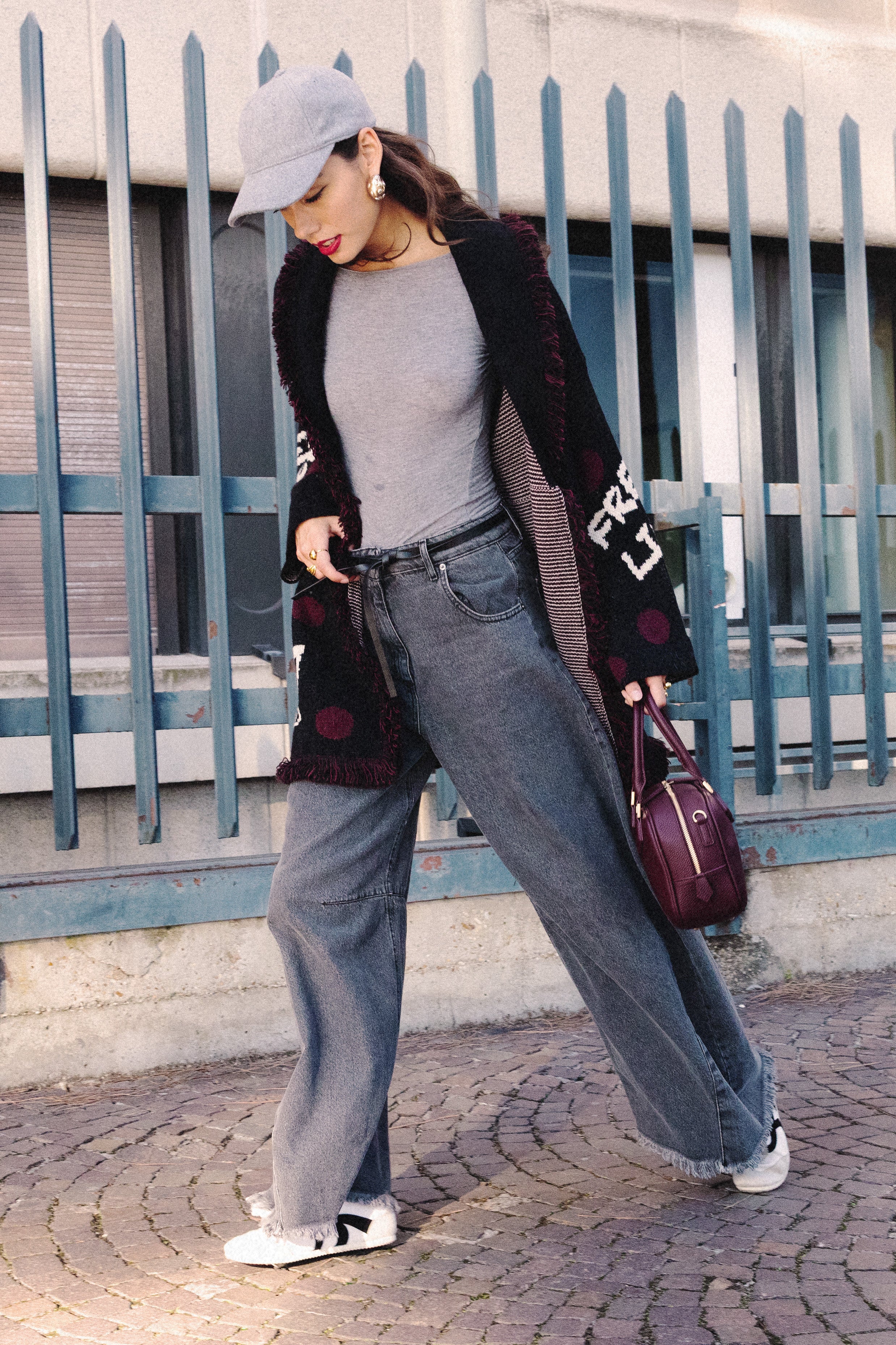 Cardigan lungo in misto lana con pois e scritte - FW26