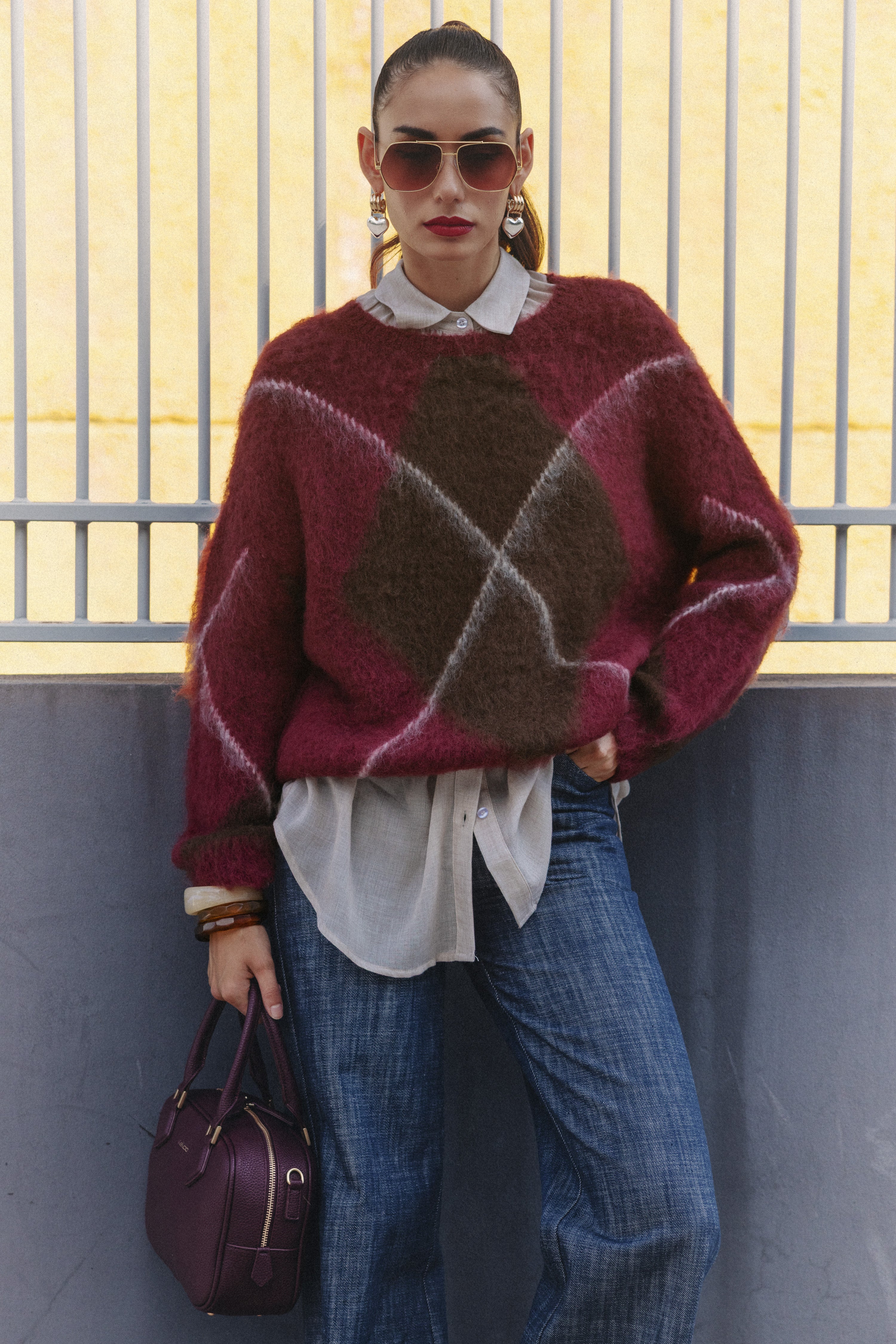 Pullover in misto mohair a quadri - FW26