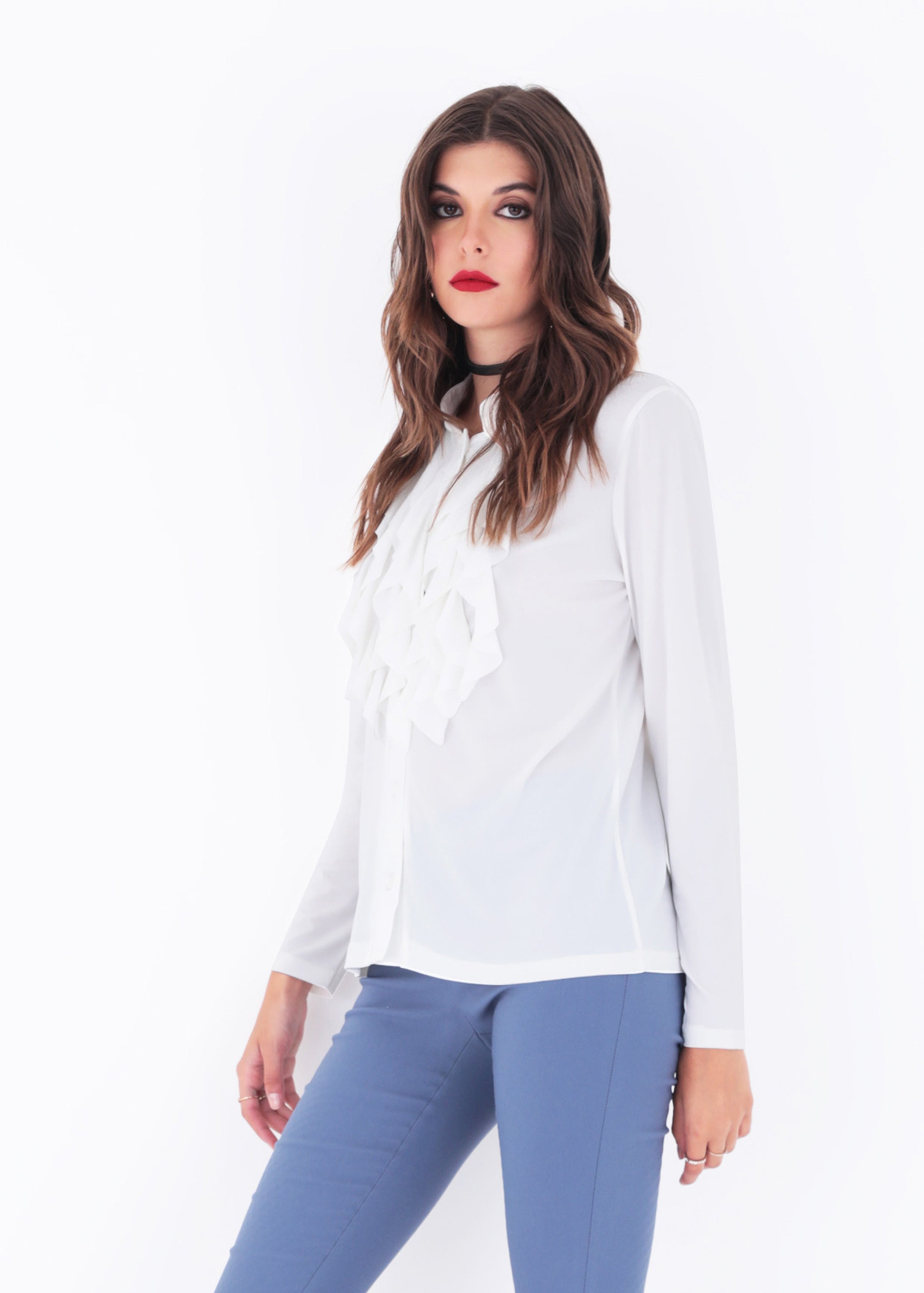 Camicia con rouches in jersey elasticizzato - FW23