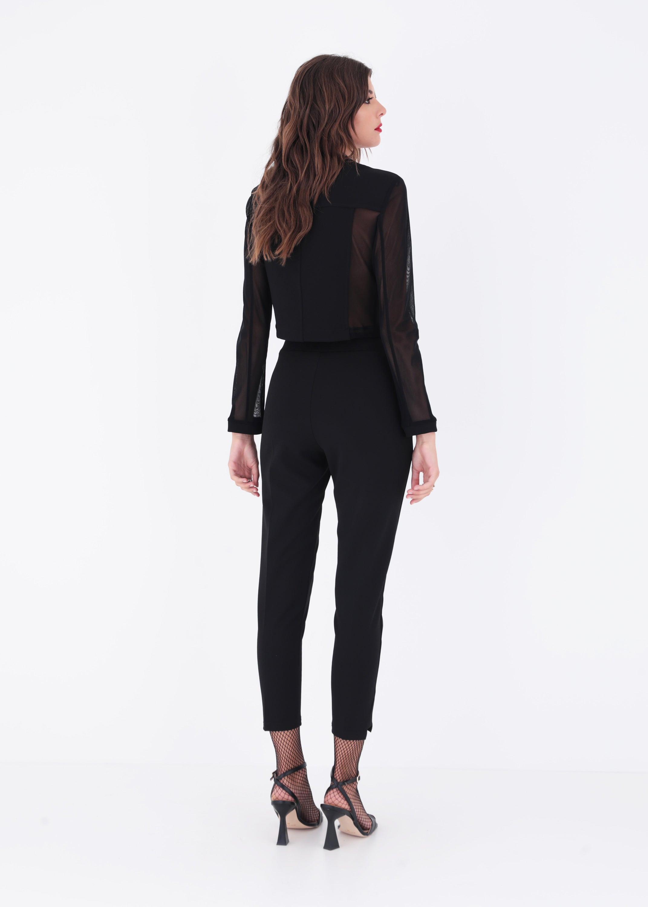 Giacca crop con cerniera in scuba crepe e tulle - FW23
