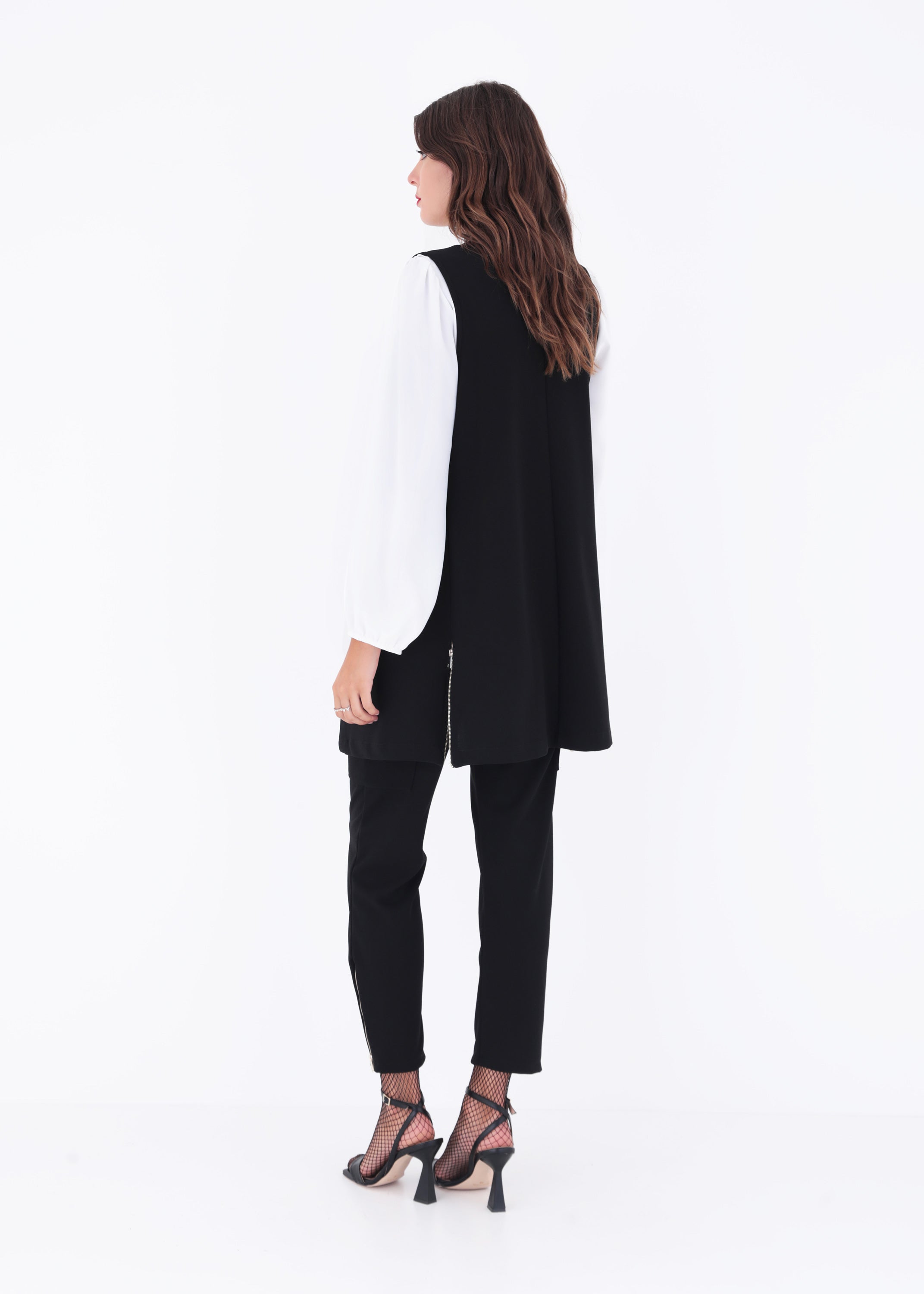 Gilet lungo in scuba crepe con cerniere - FW23