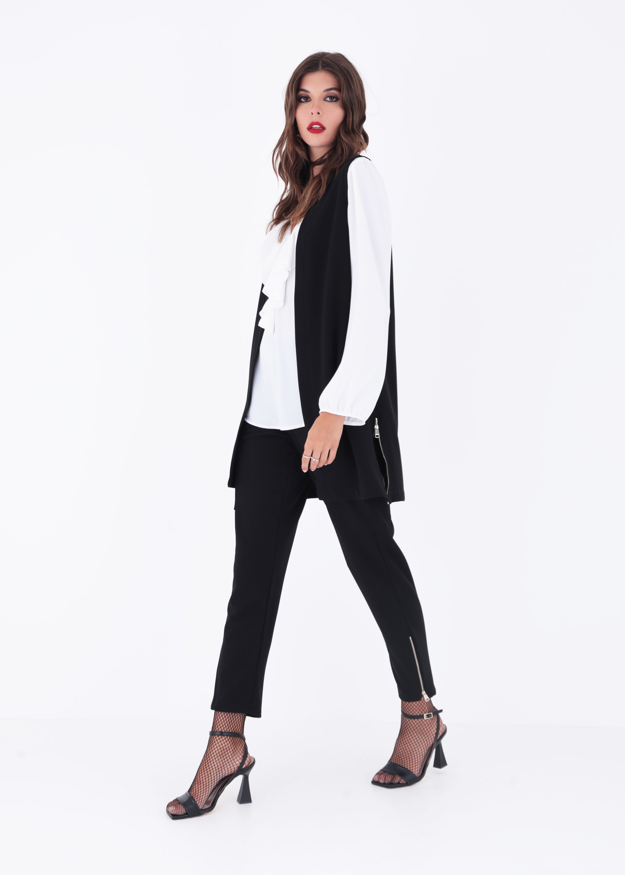 Gilet lungo in scuba crepe con cerniere - FW23