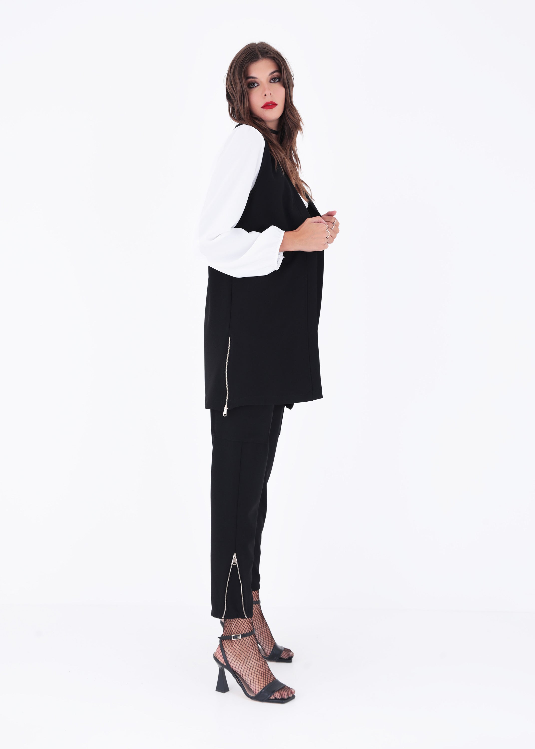 Gilet lungo in scuba crepe con cerniere - FW23