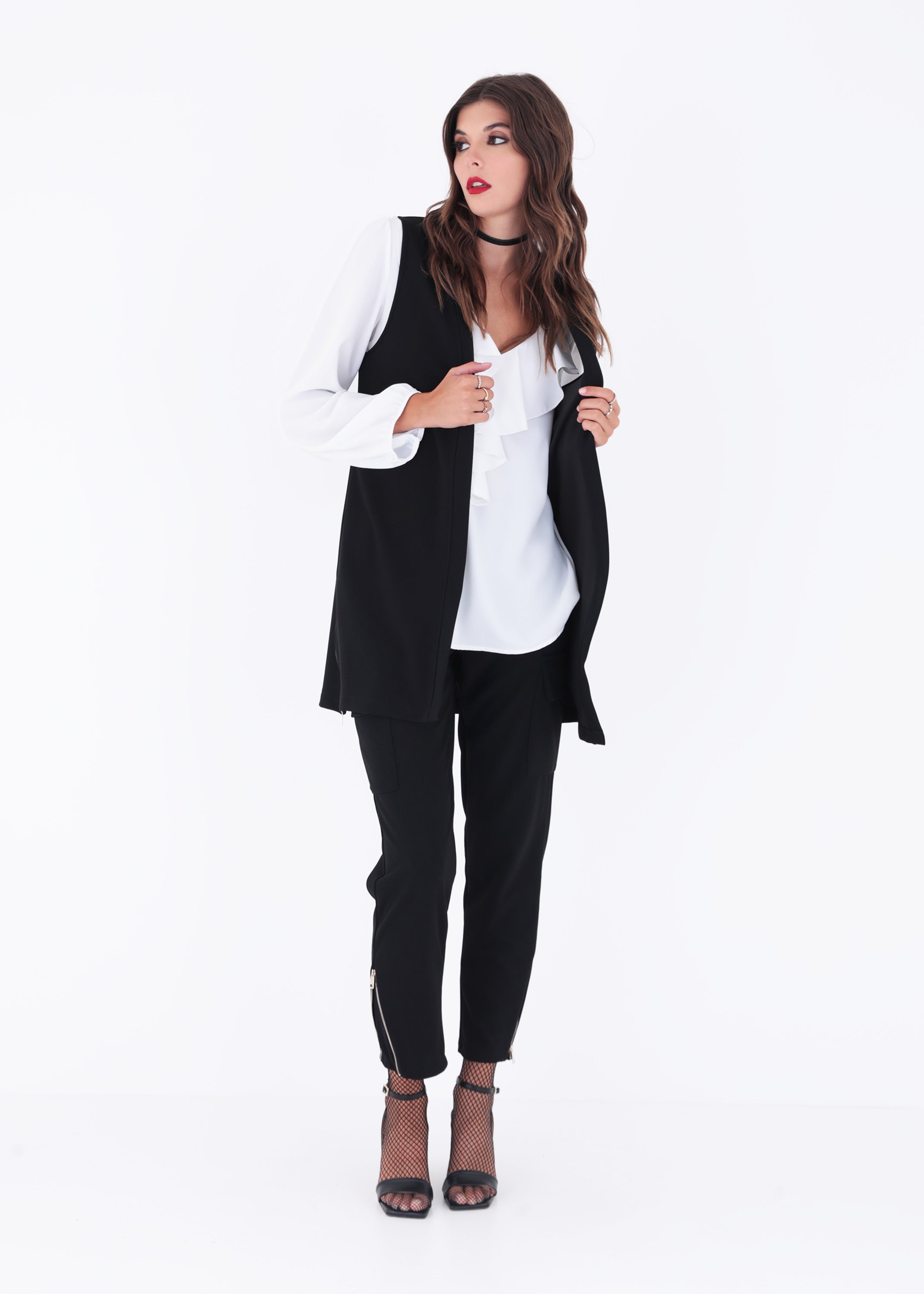 Gilet lungo in scuba crepe con cerniere - FW23