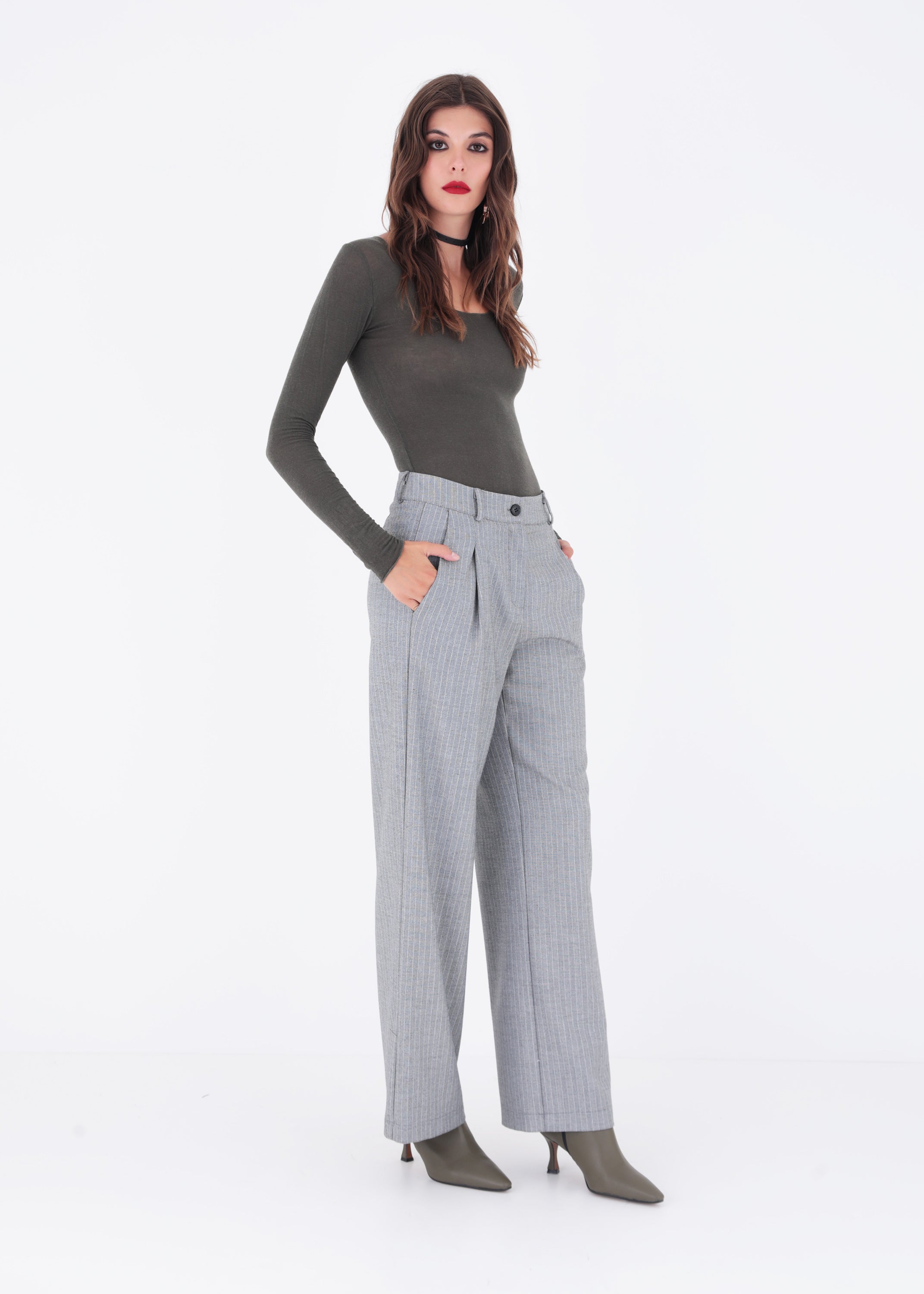 Pantalone palazzo in tessuto spinato - FW23