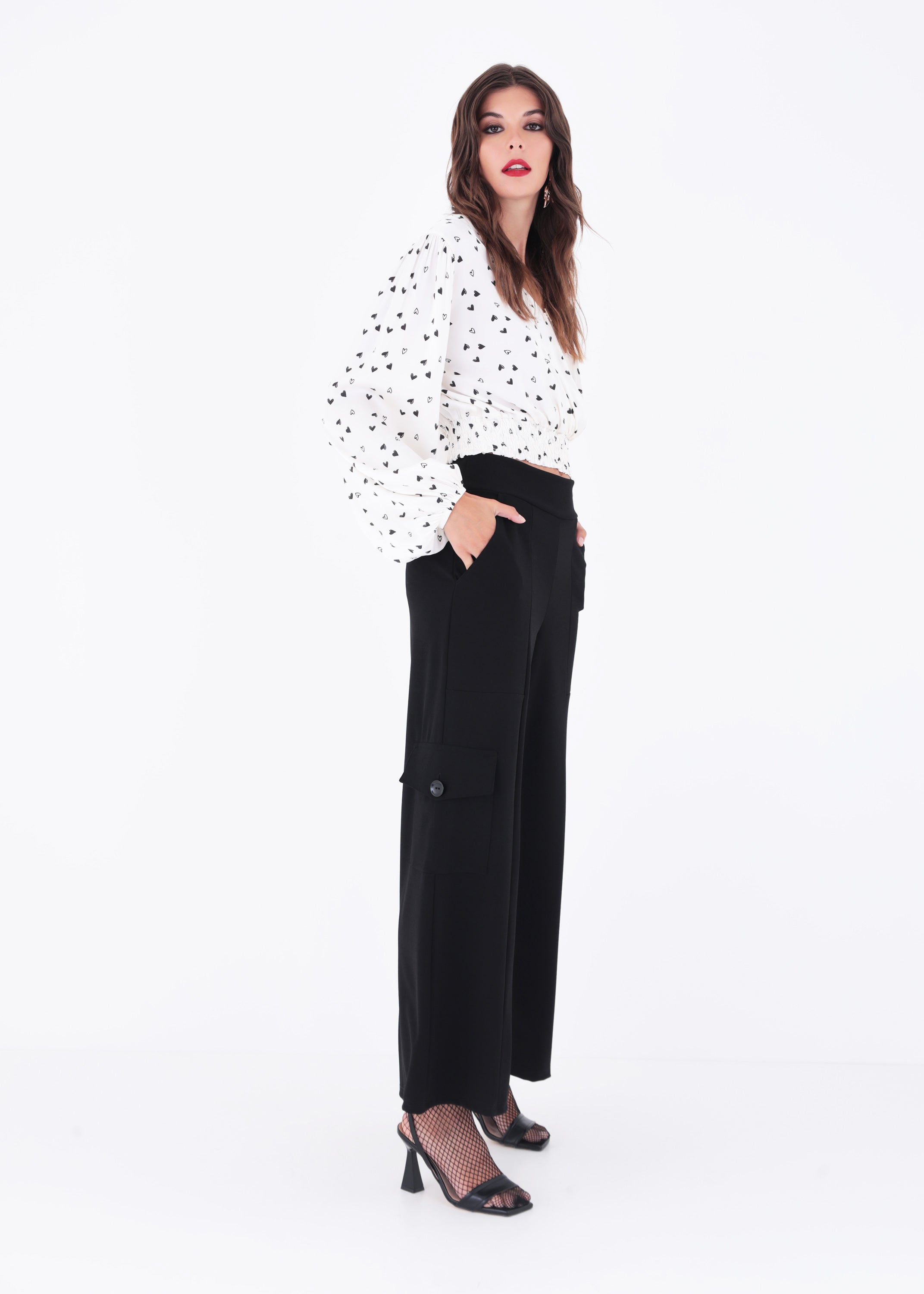 Pantalone cargo palazzo in scuba crepe - FW23