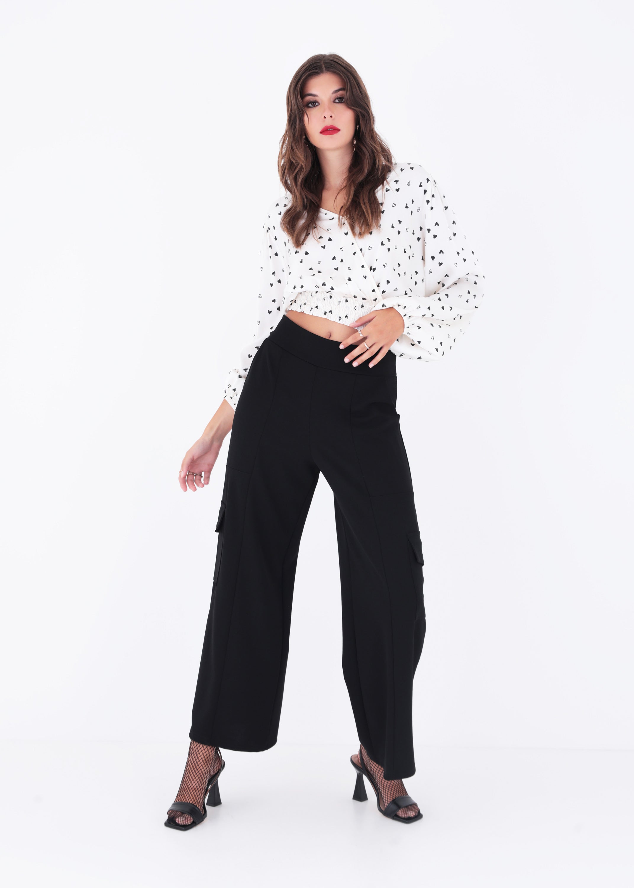 Pantalone cargo palazzo in scuba crepe - FW23