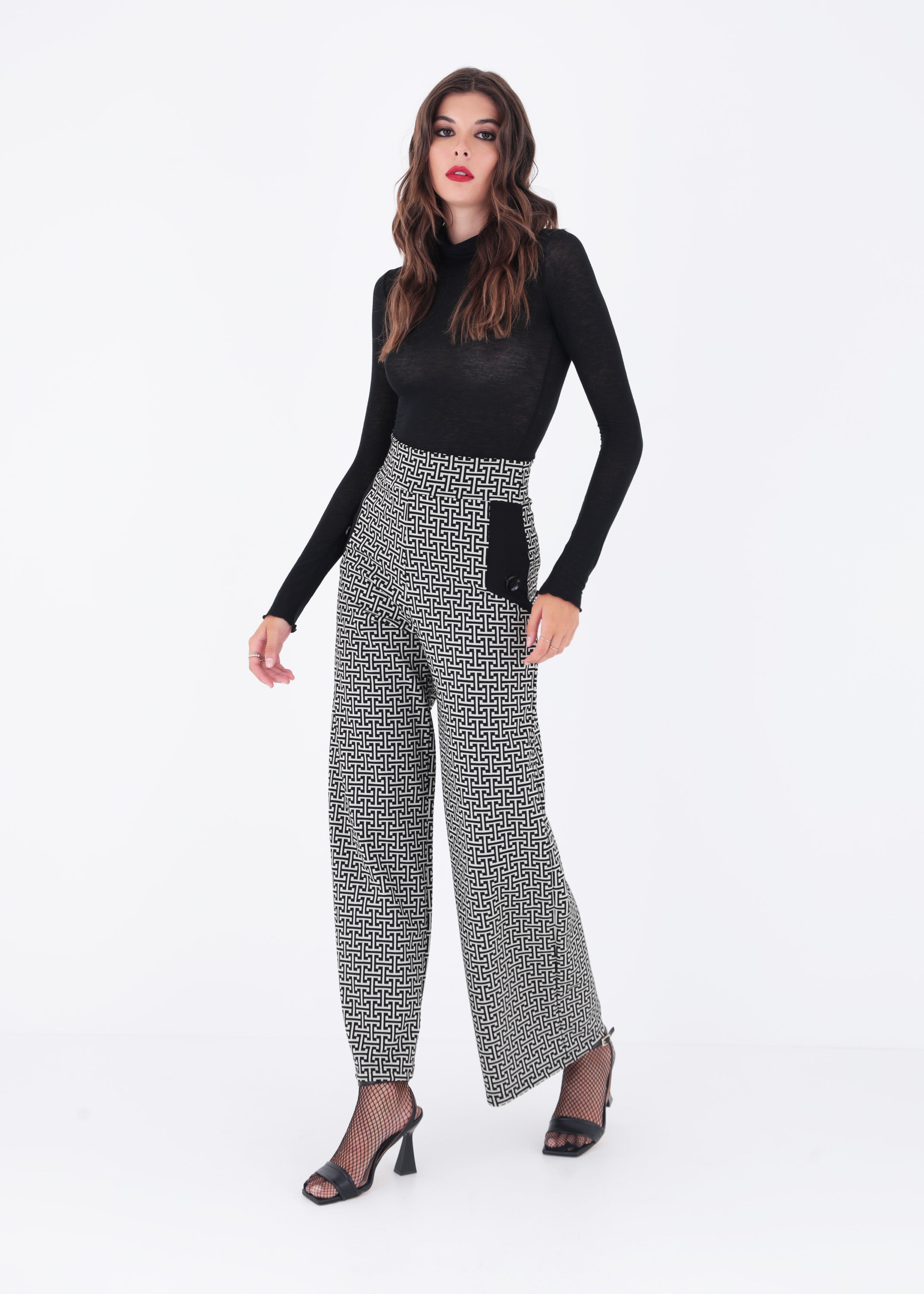 Pantalone palazzo in jacquard geometrico - FW23