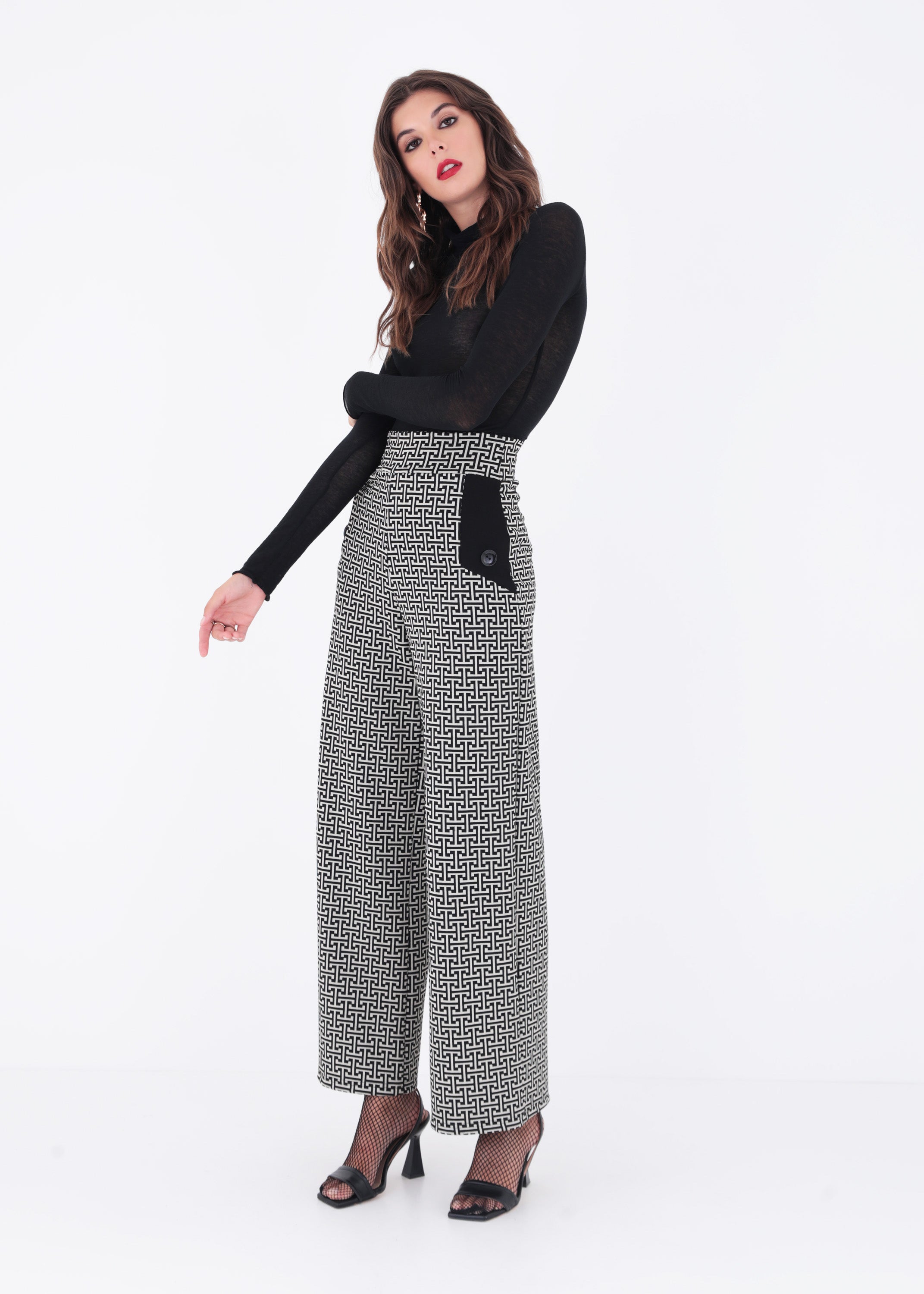 Pantalone palazzo in jacquard geometrico - FW23