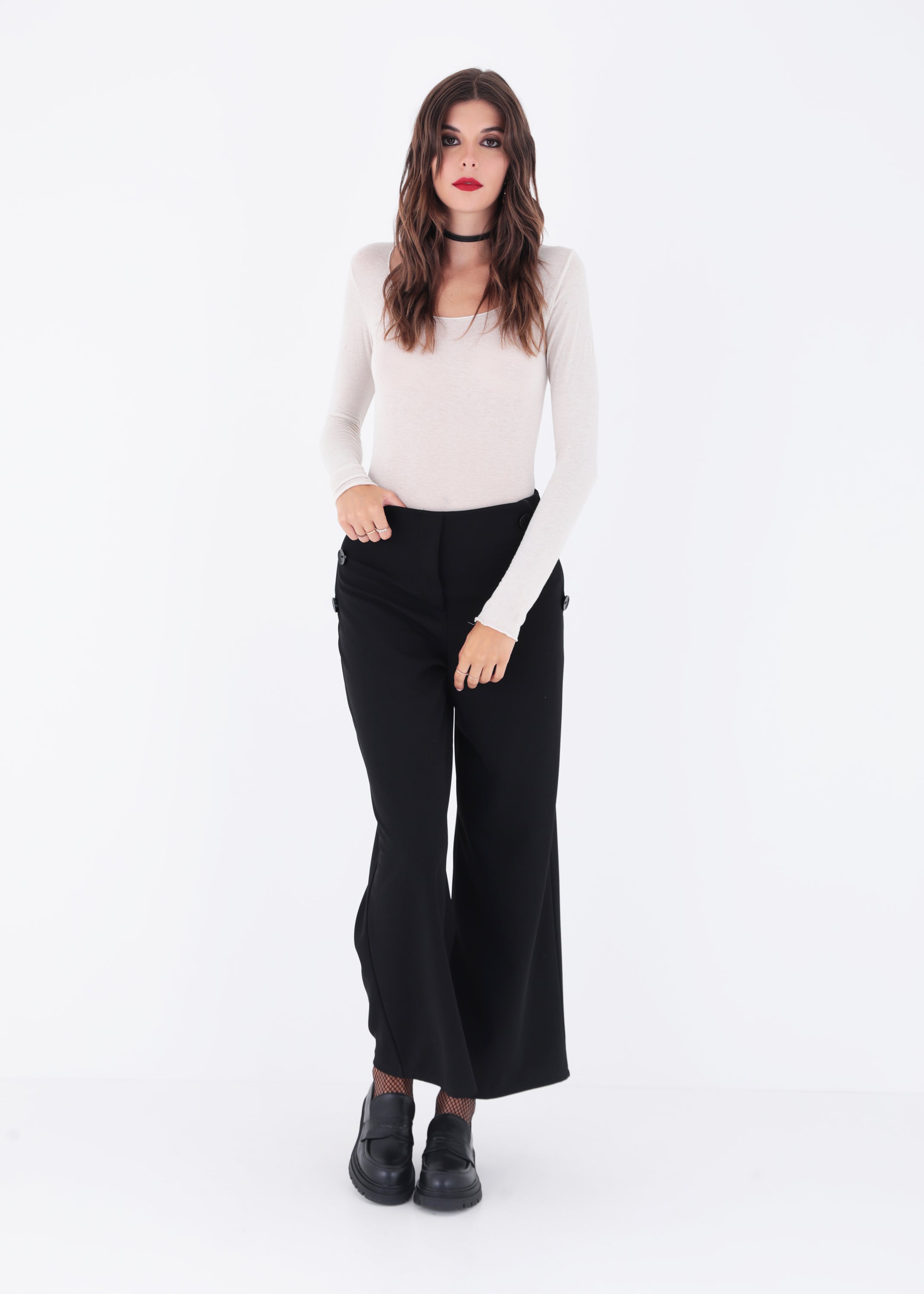 Pantalone palazzo con bottoni in scuba crepe - FW23