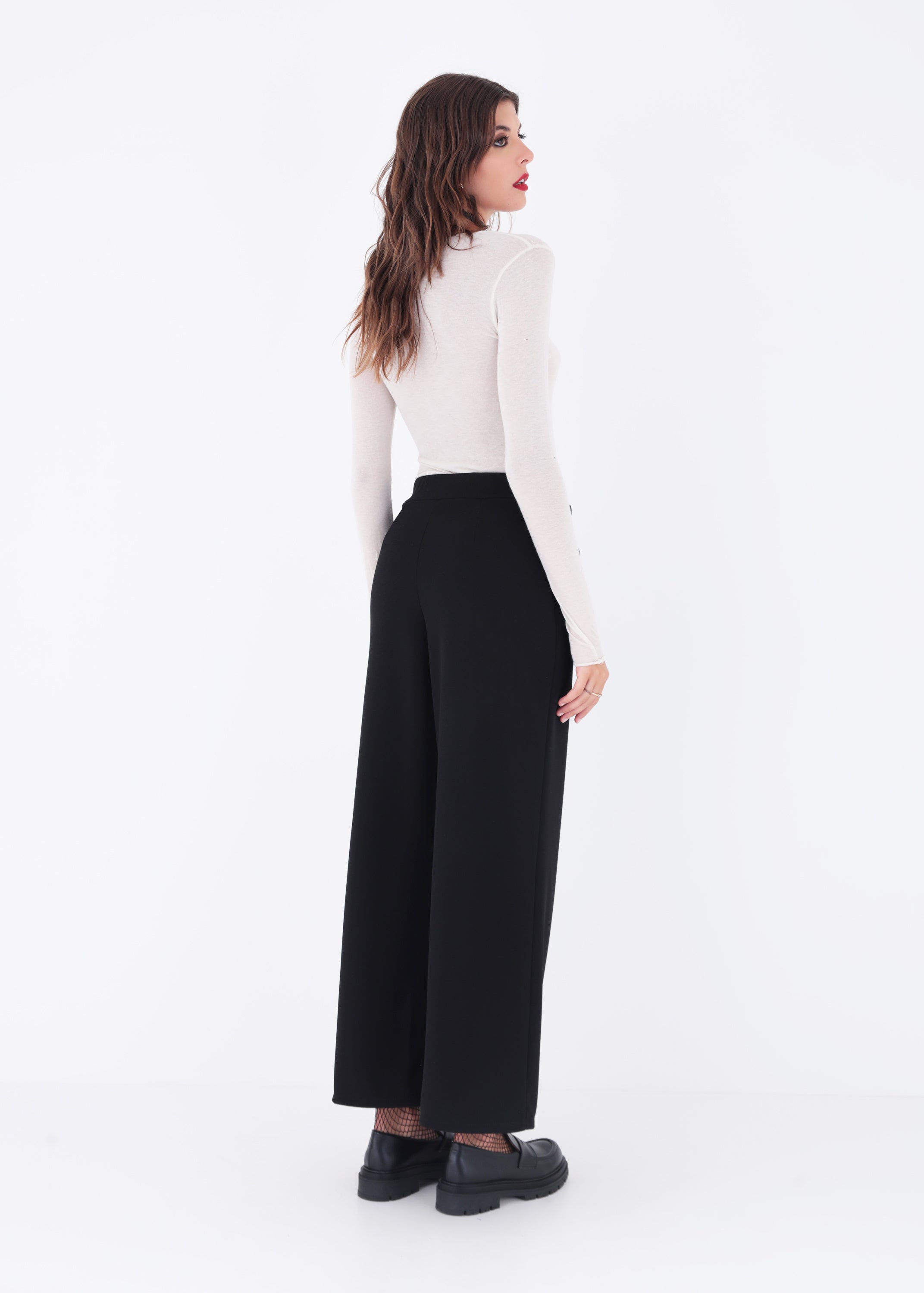 Pantalone palazzo con bottoni in scuba crepe - FW23