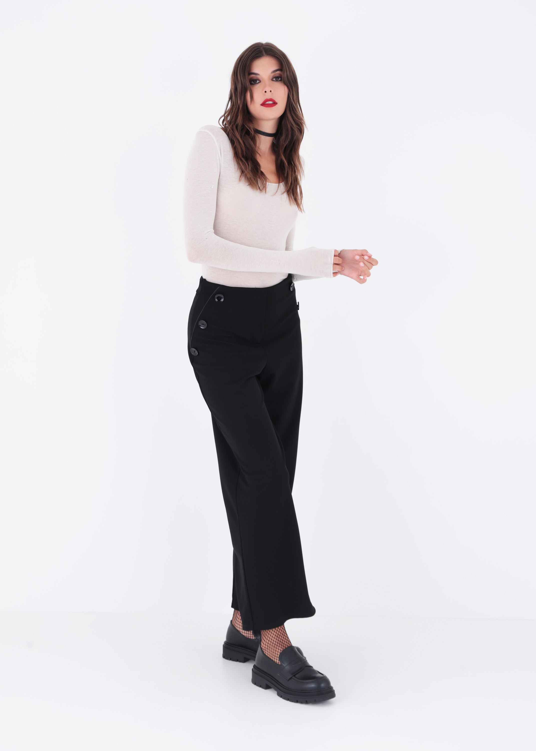 Pantalone palazzo con bottoni in scuba crepe - FW23