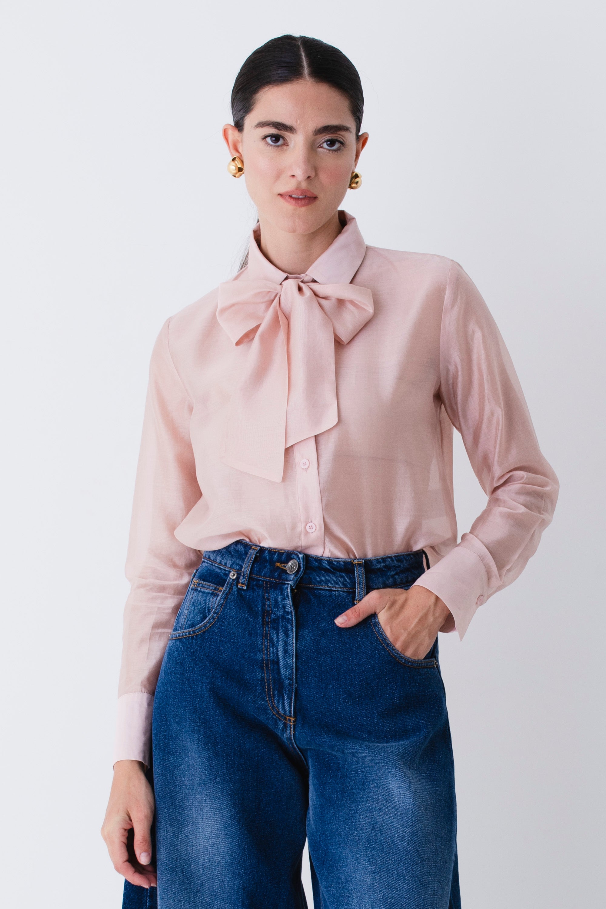 Camicia con fiocco in organza - FW26