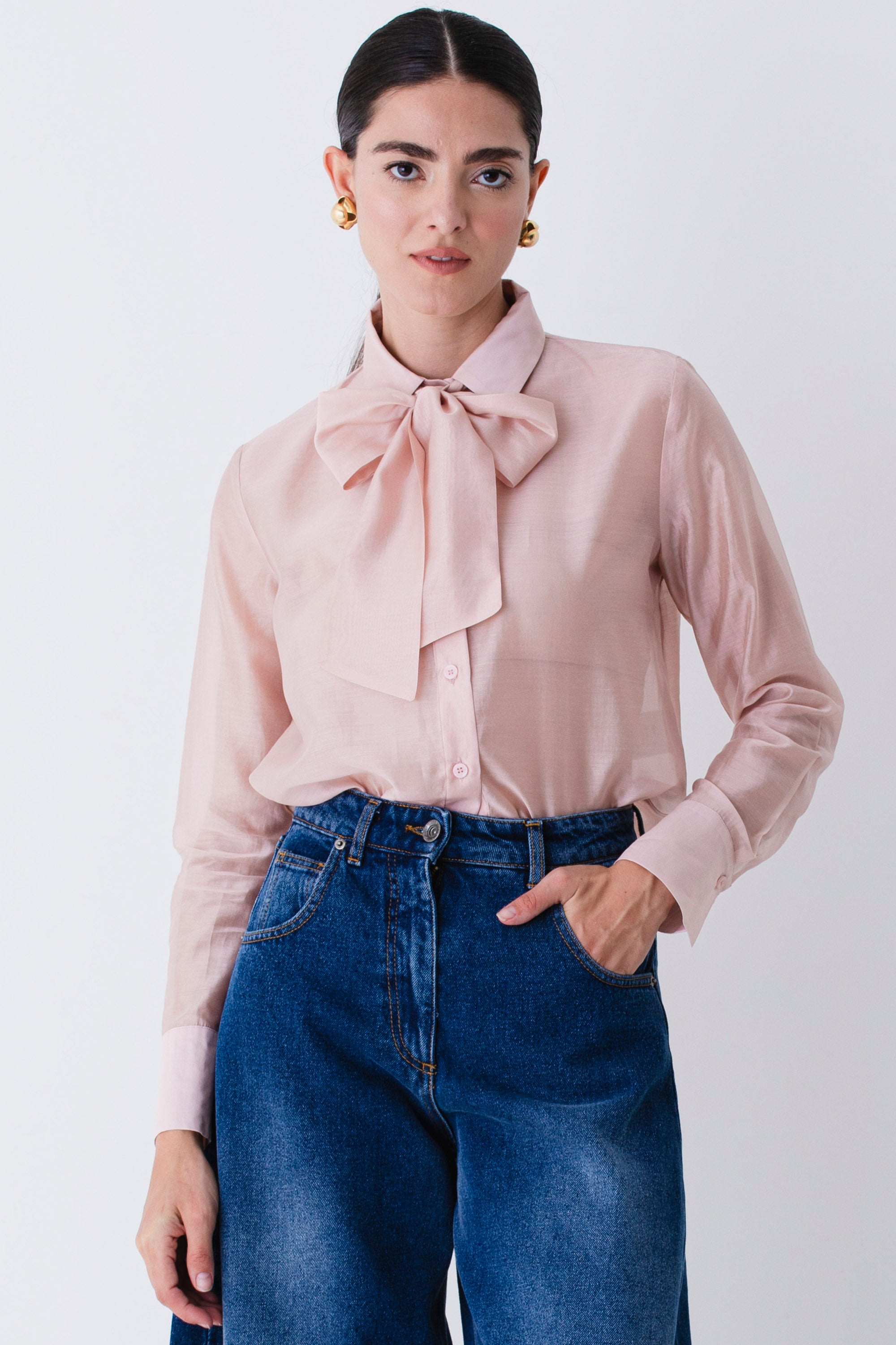Camicia con fiocco in organza - FW26
