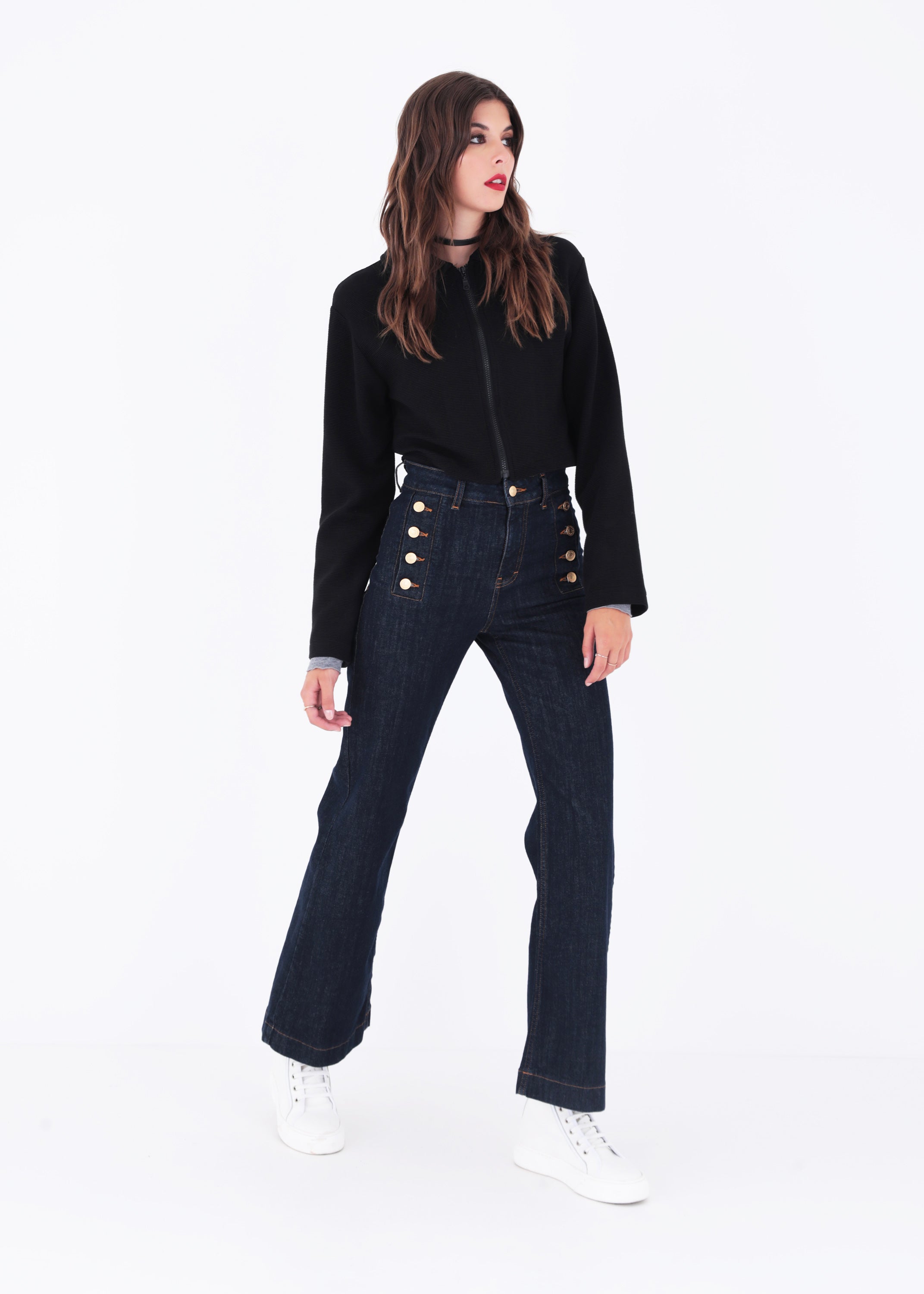 Jeans palazzo con bottoni in cotone - FW23
