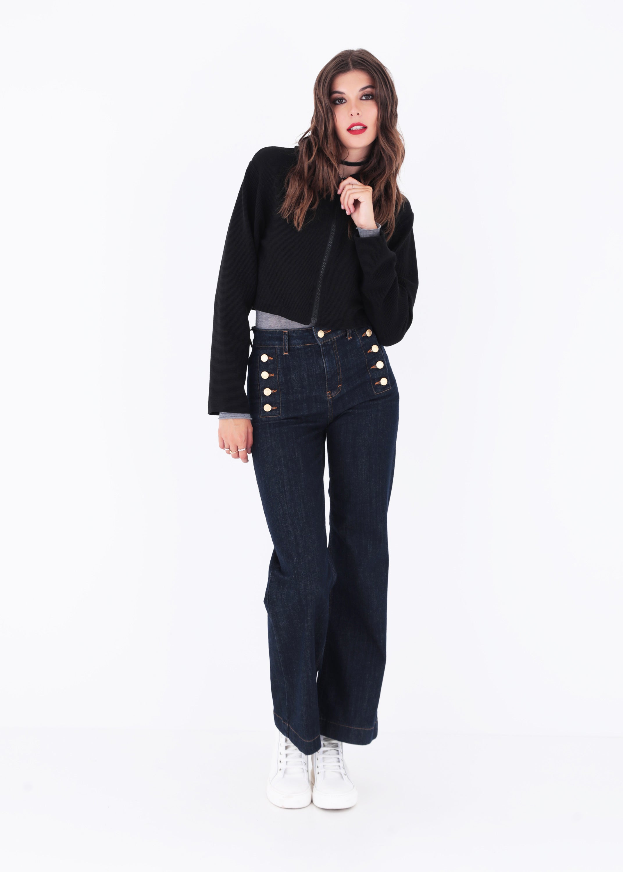 Jeans palazzo con bottoni in cotone - FW23