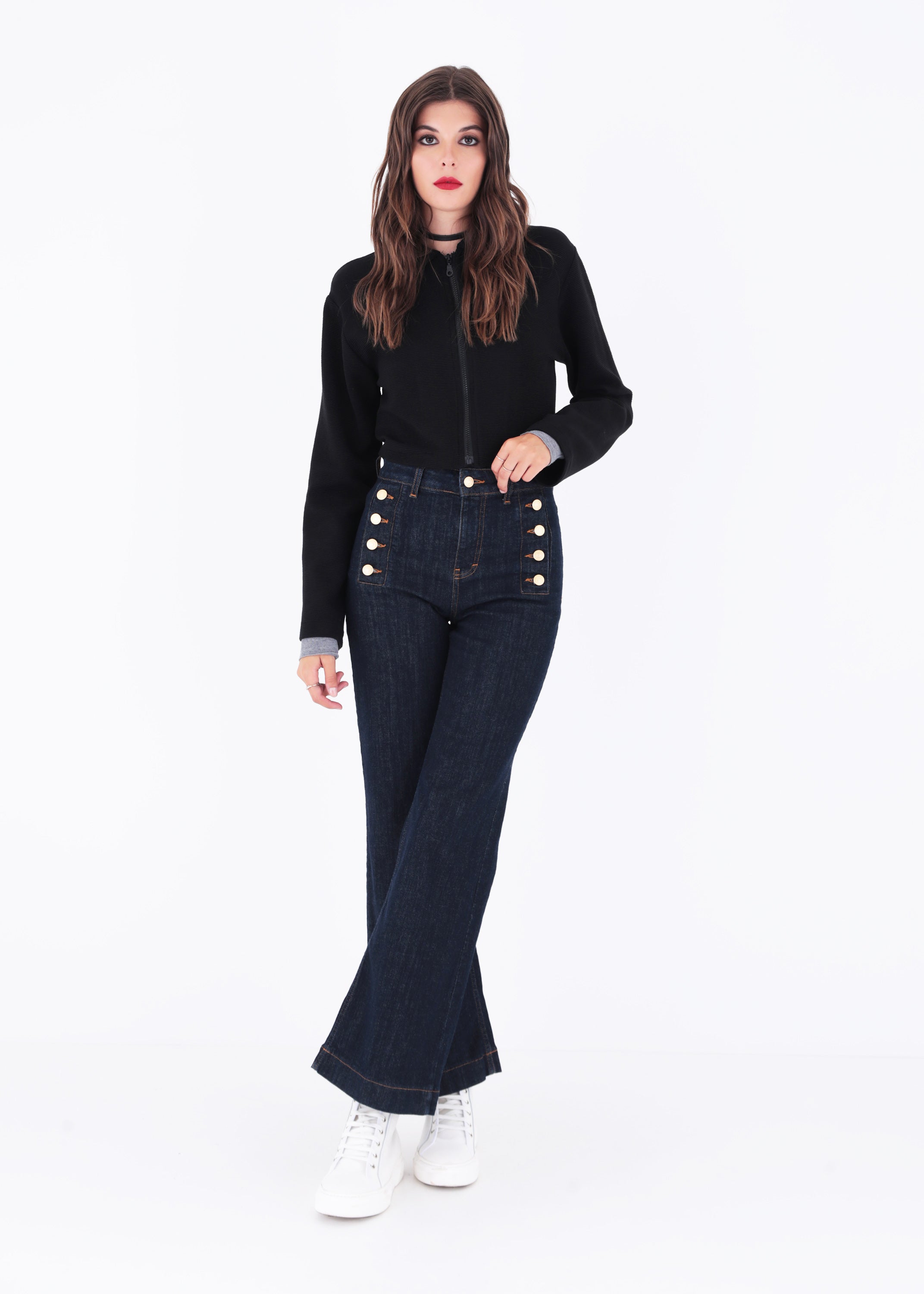Jeans palazzo con bottoni in cotone - FW23