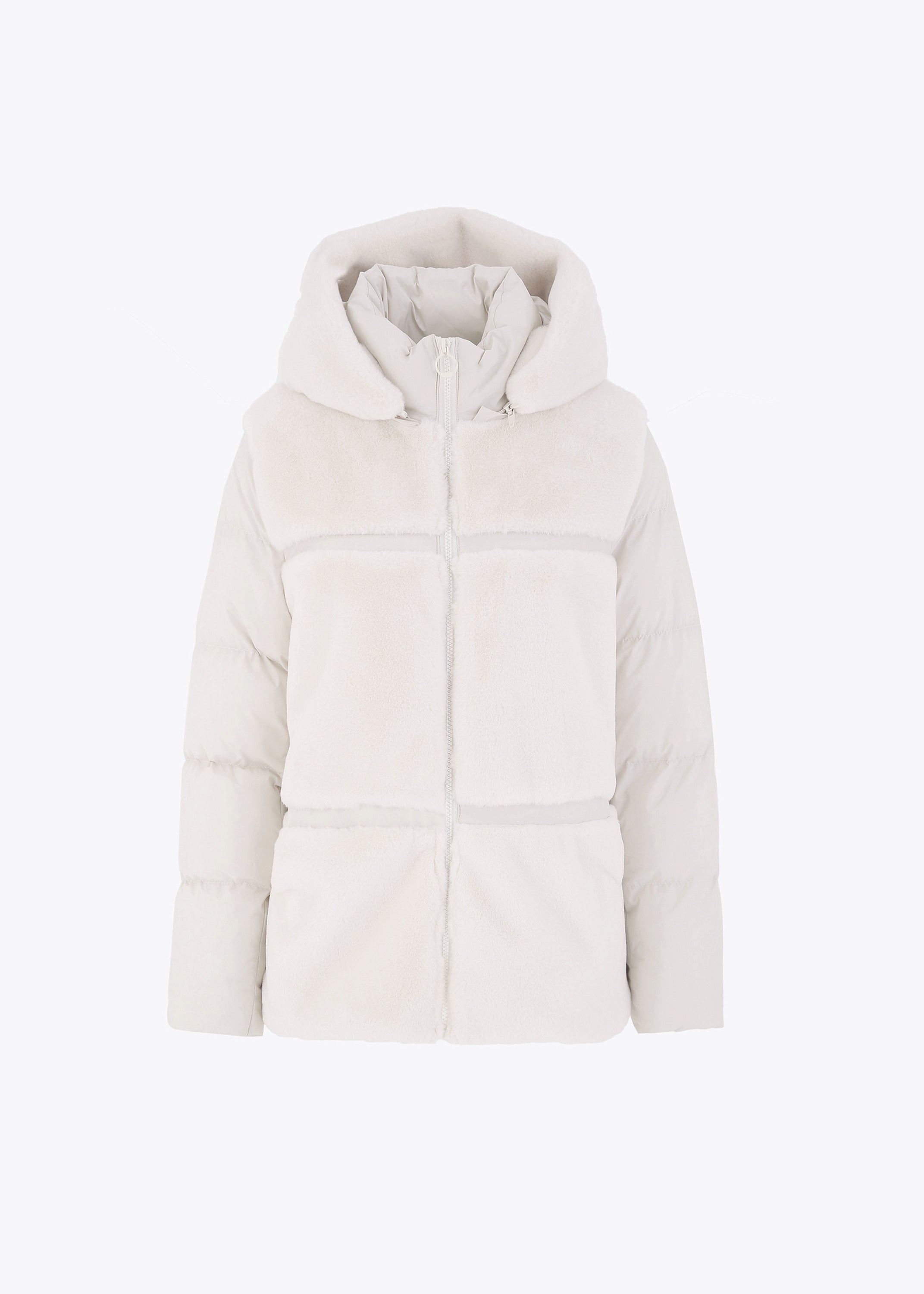 Piumino con cappuccio ed inserti in peluche - FW23