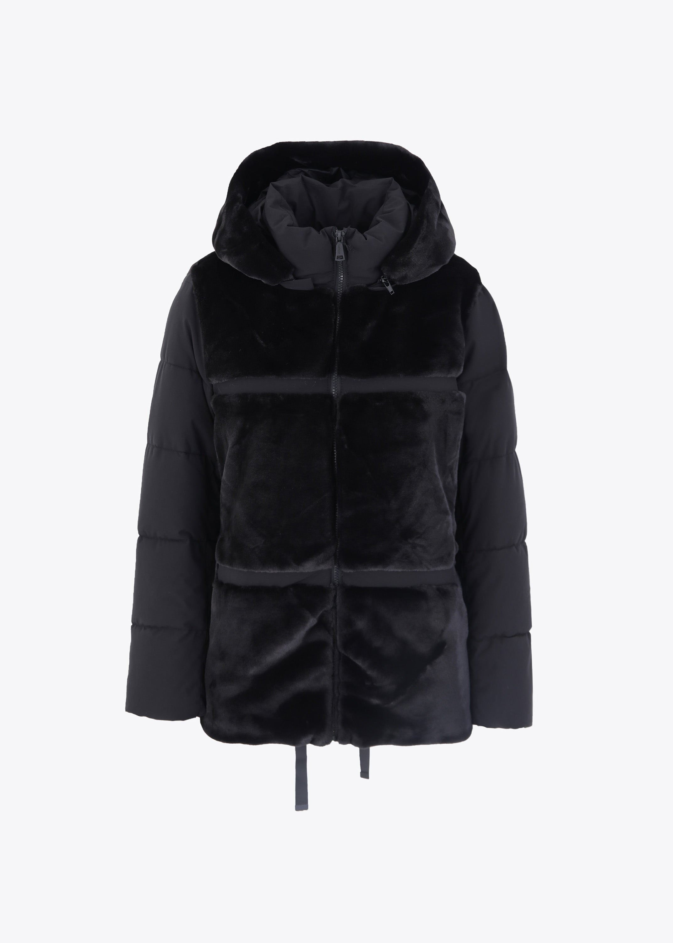 Piumino con cappuccio ed inserti in peluche - FW23
