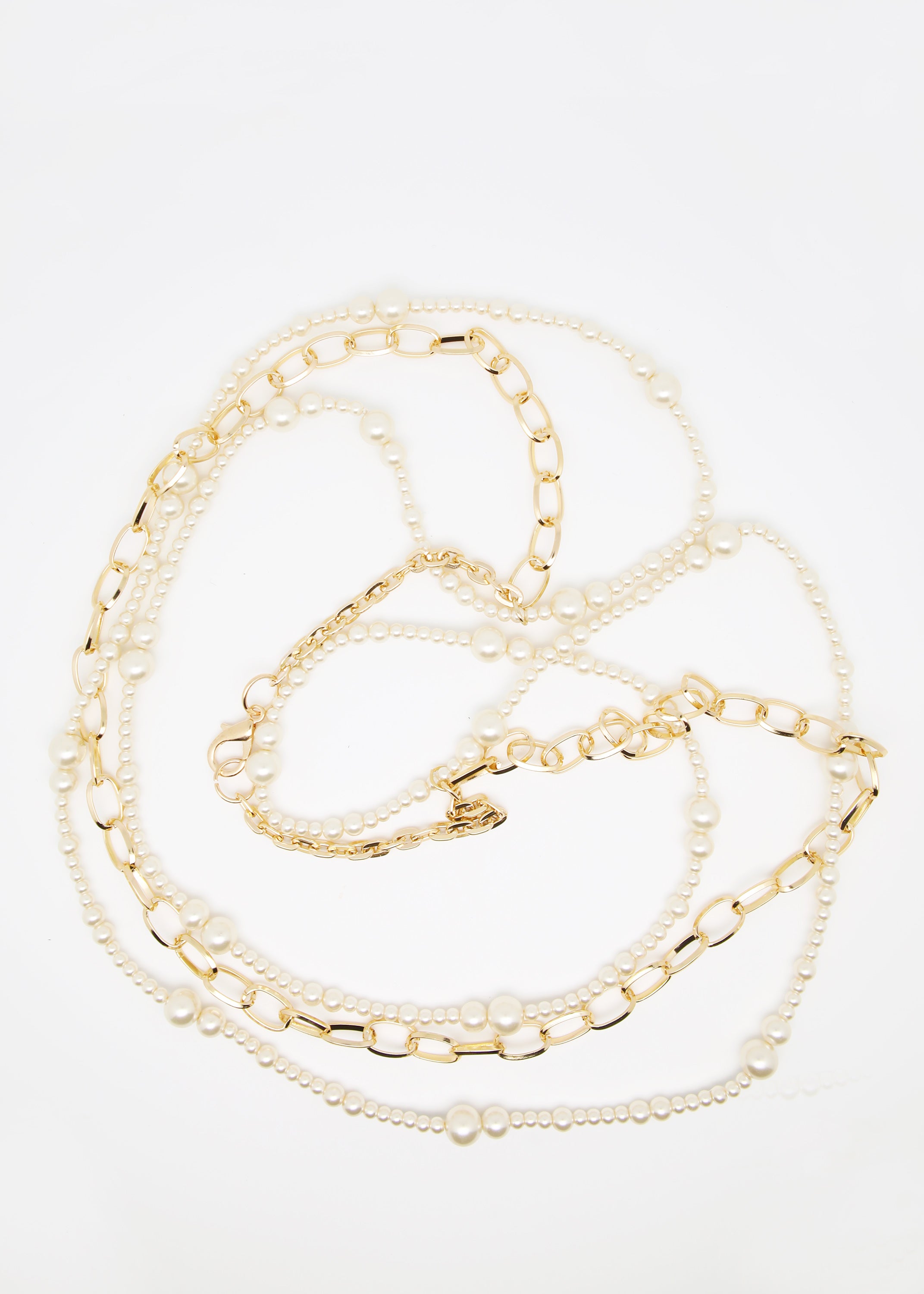 Collana lunga con tripla catena e finte perle - FW23