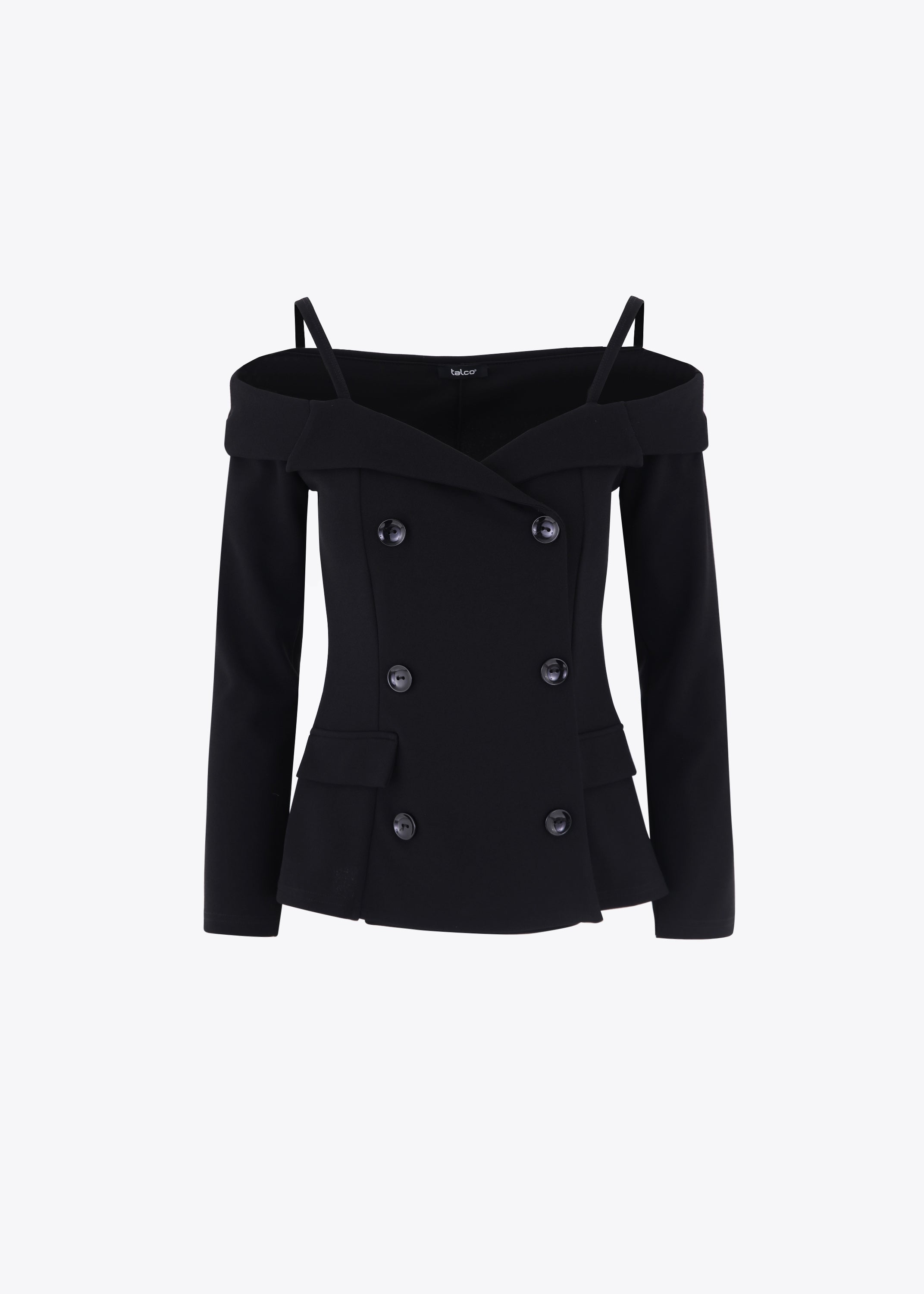 Blazer doppio petto in scuba crepe con spalle scoperte - FW23