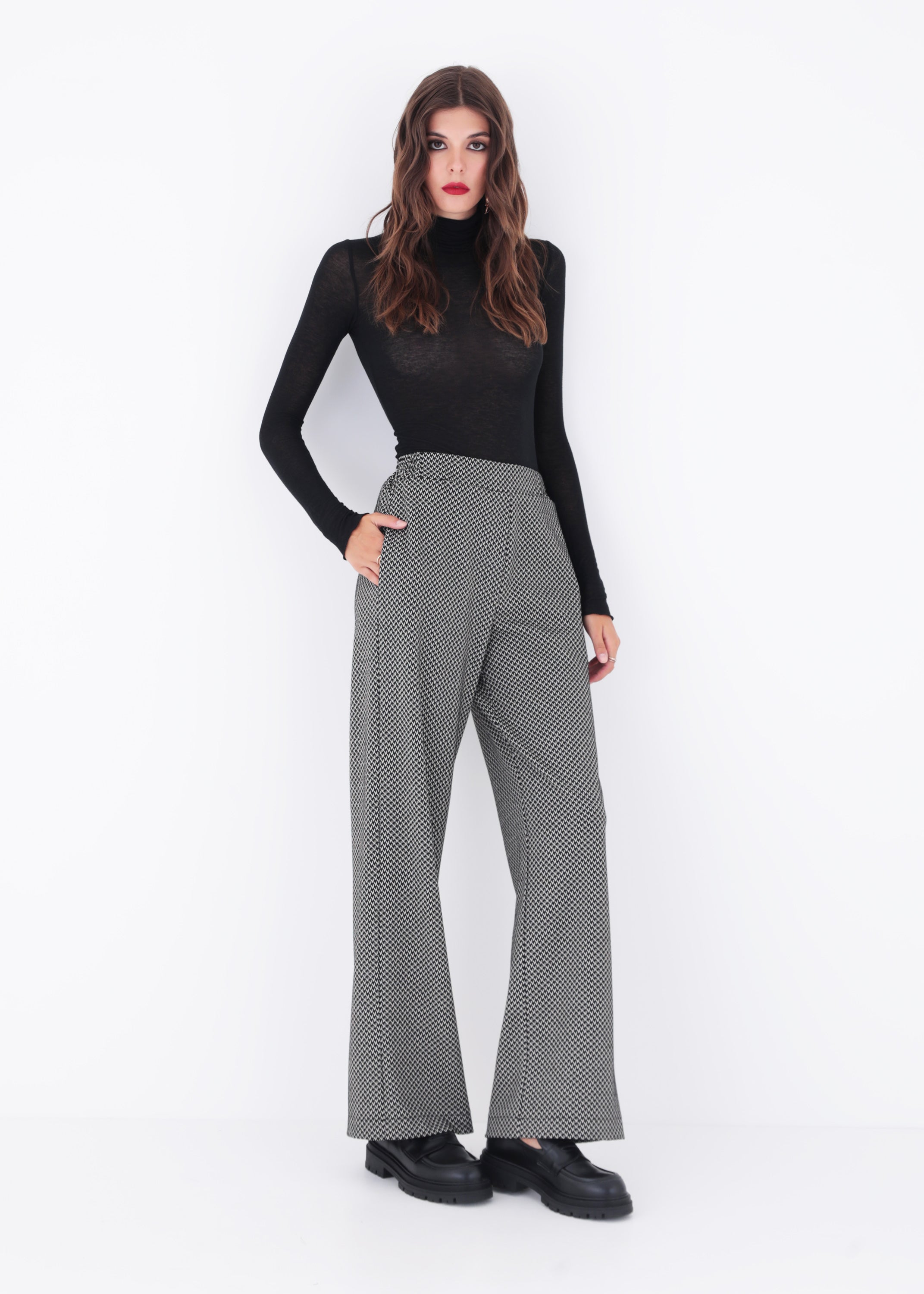 Pantalone palazzo in tessuto jacquard elasticizzato - FW23