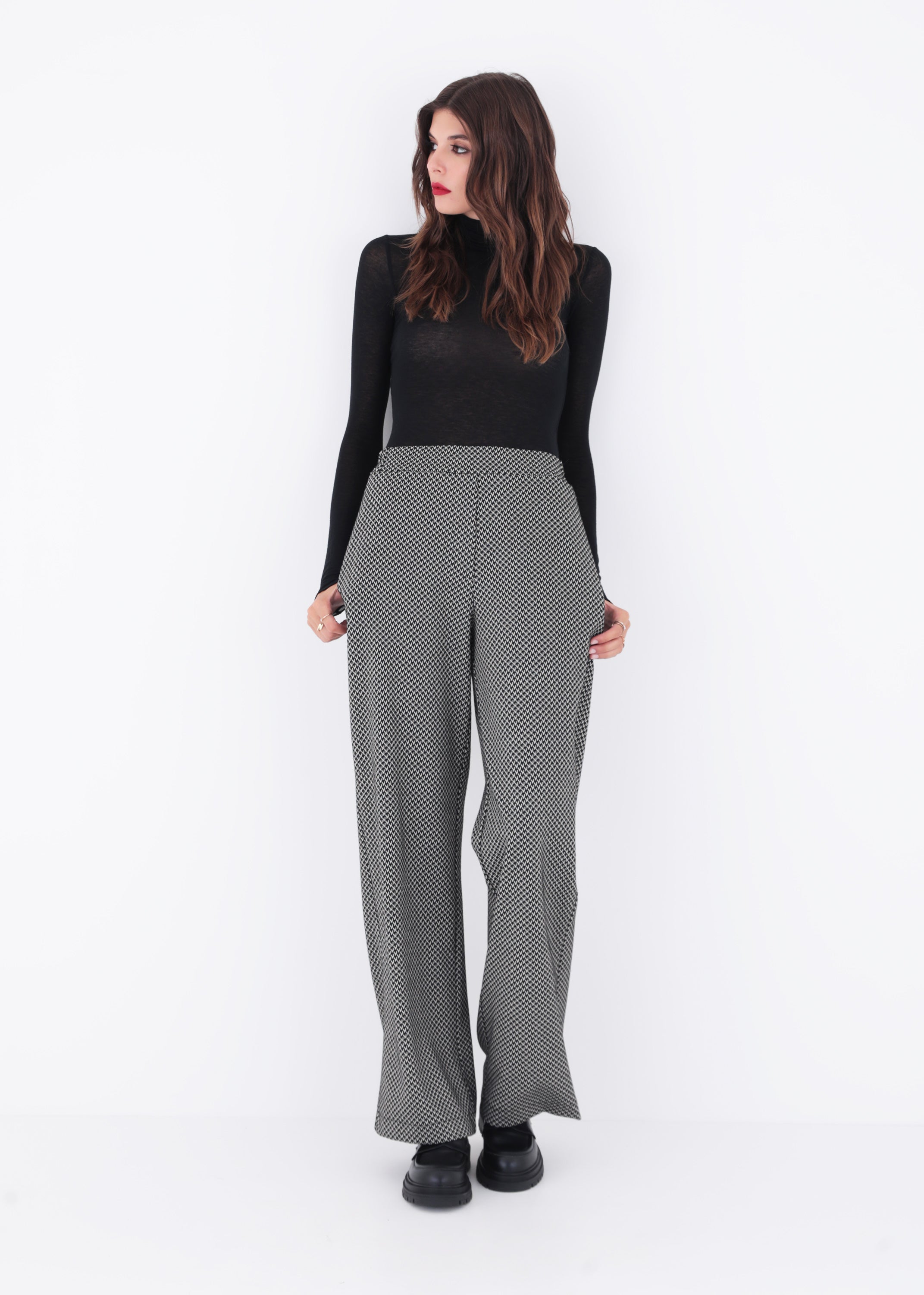 Pantalone palazzo in tessuto jacquard elasticizzato - FW23