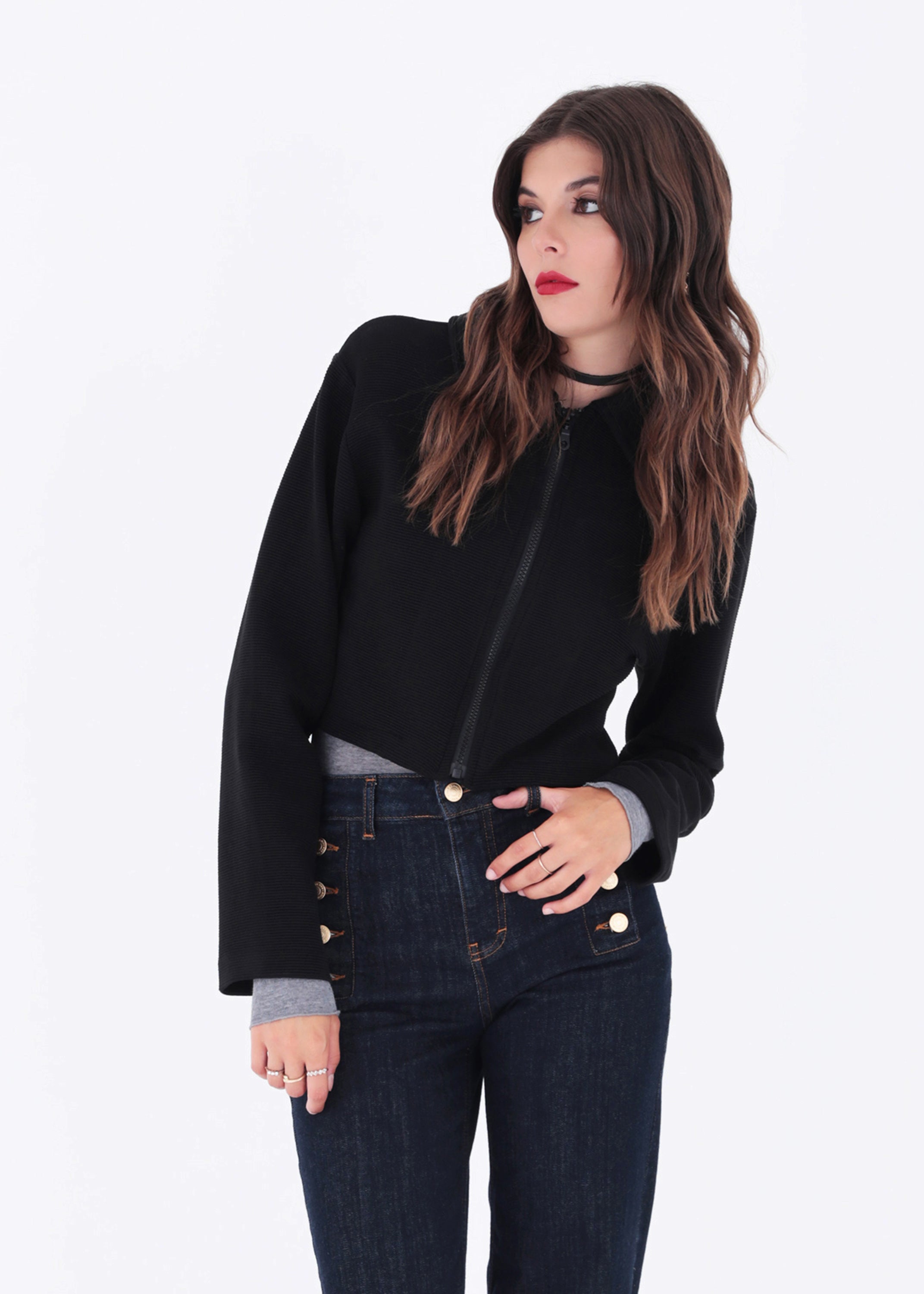 Giacca crop con cerniera in tessuto ottoman - FW23