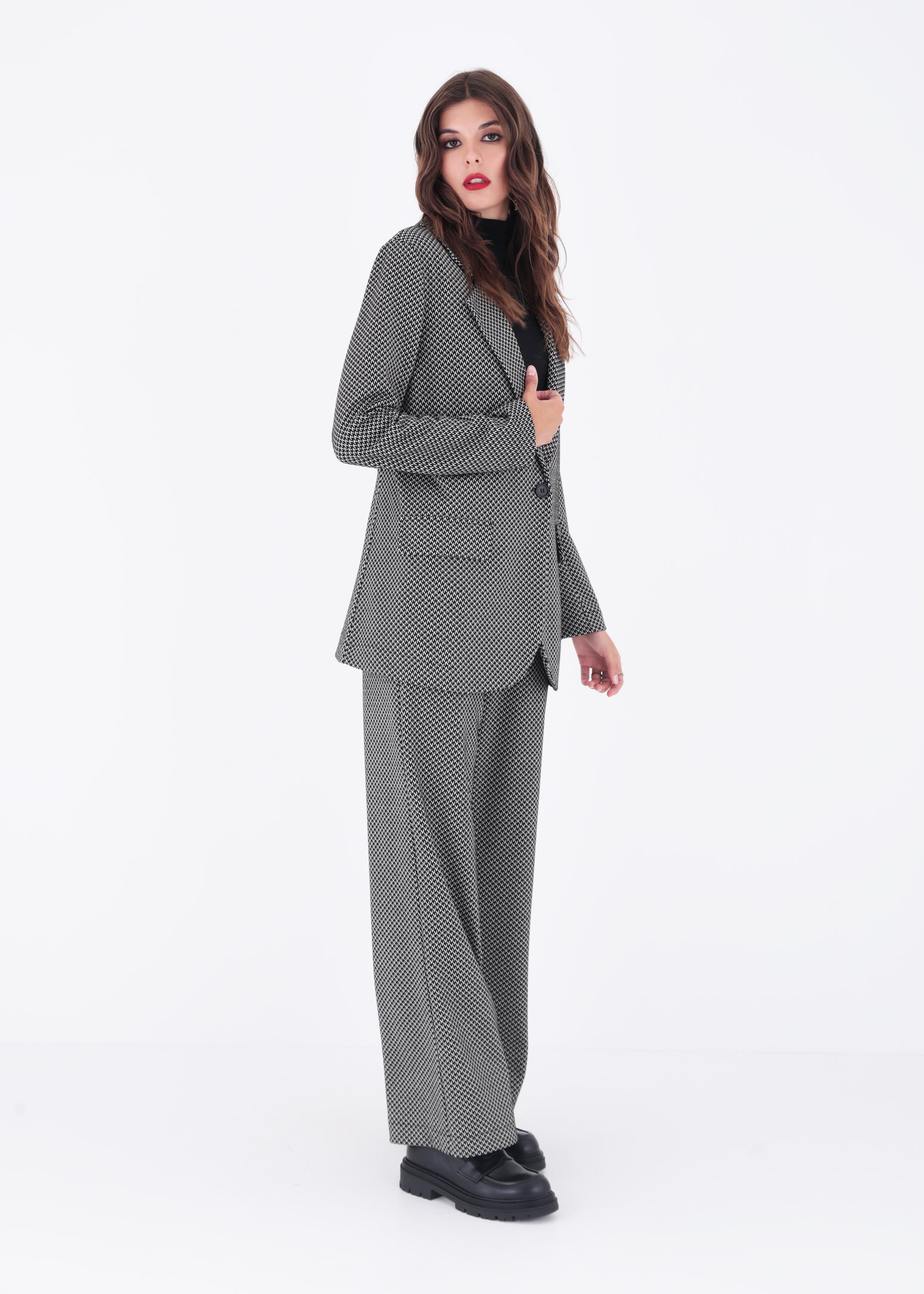 Blazer ad un petto in tessuto jacquard elasticizzato - FW23