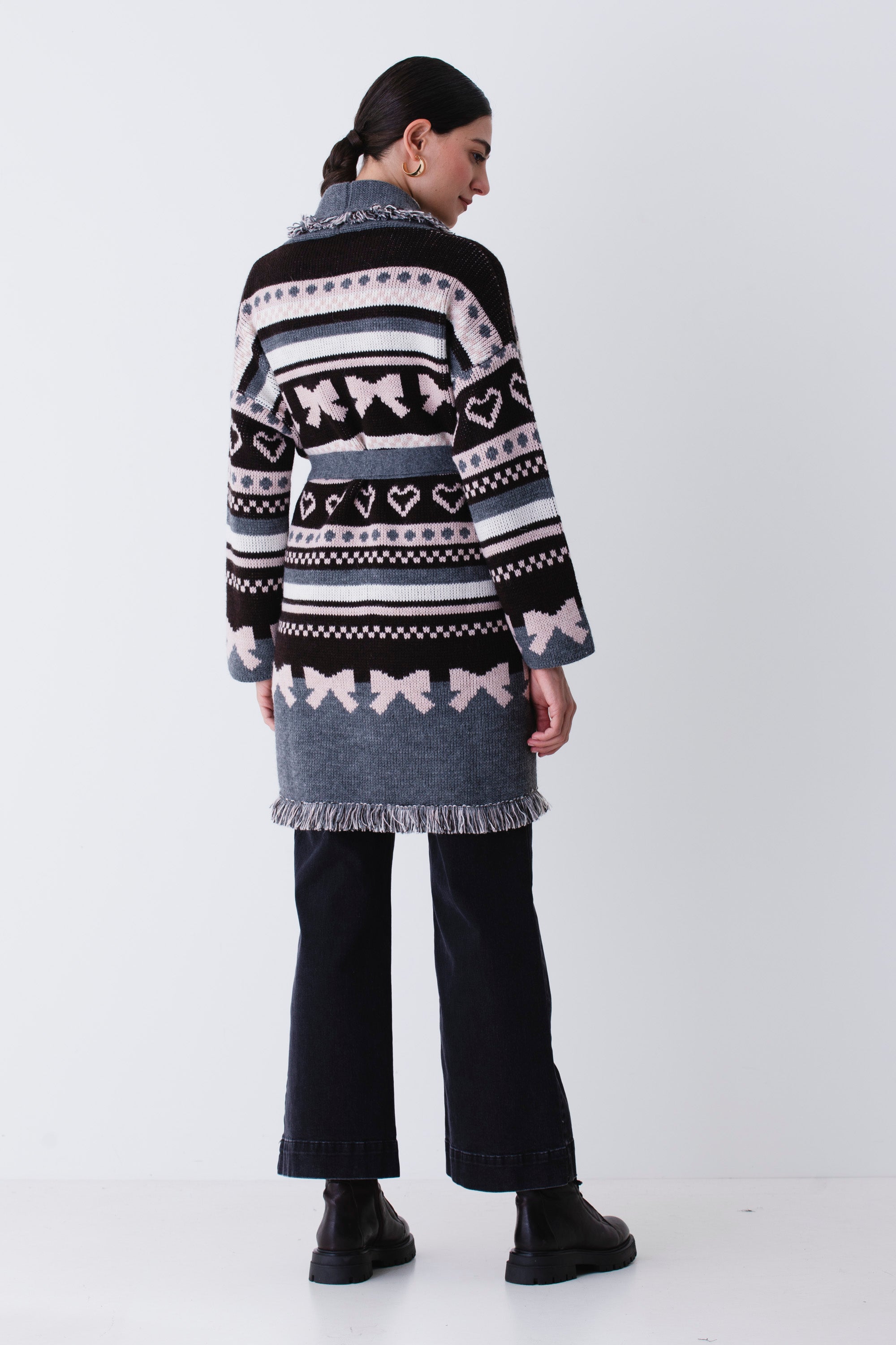 Cardigan lungo in misto lana con cuori e fiocchi - FW26