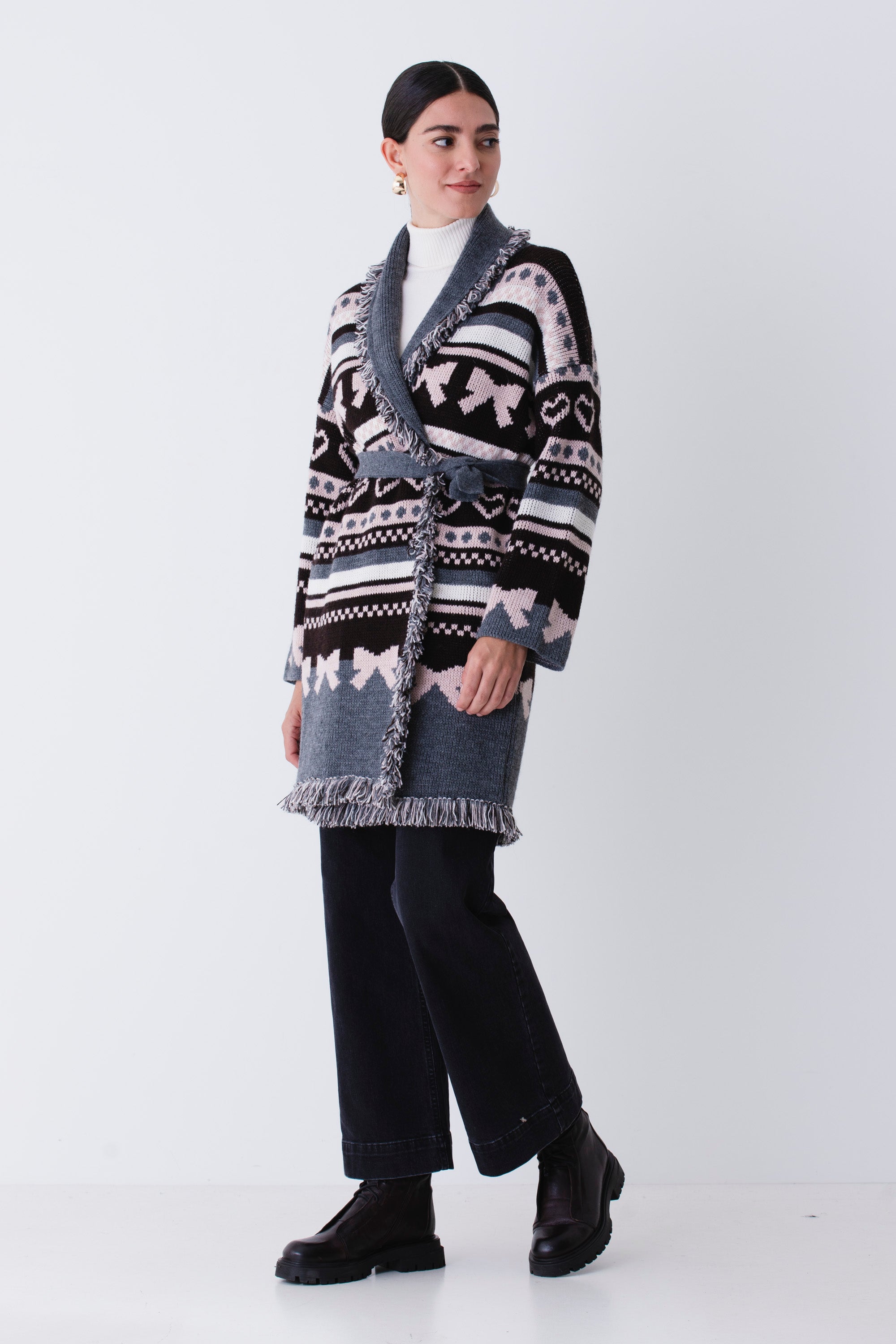 Cardigan lungo in misto lana con cuori e fiocchi - FW26