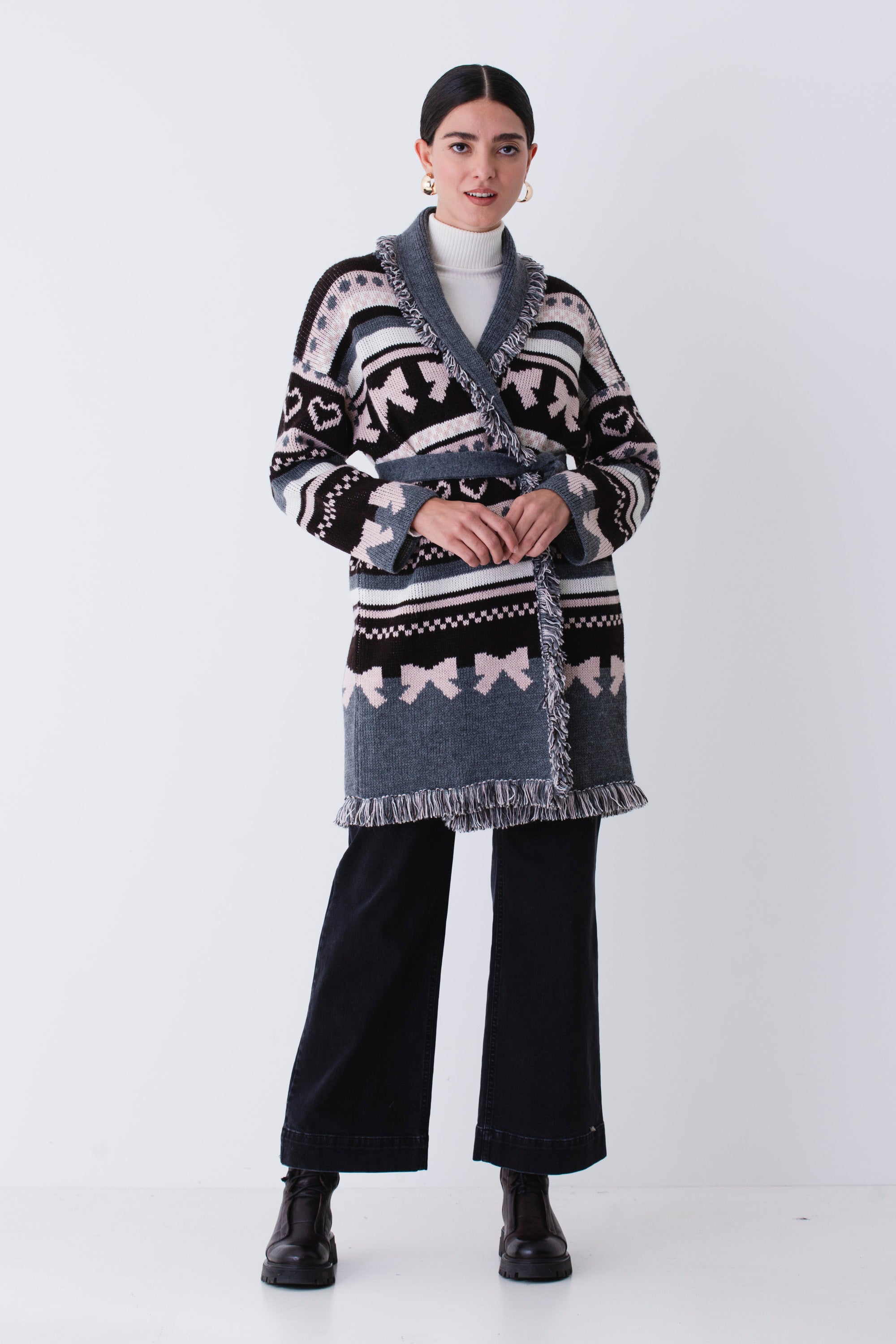 Cardigan lungo in misto lana con cuori e fiocchi - FW26